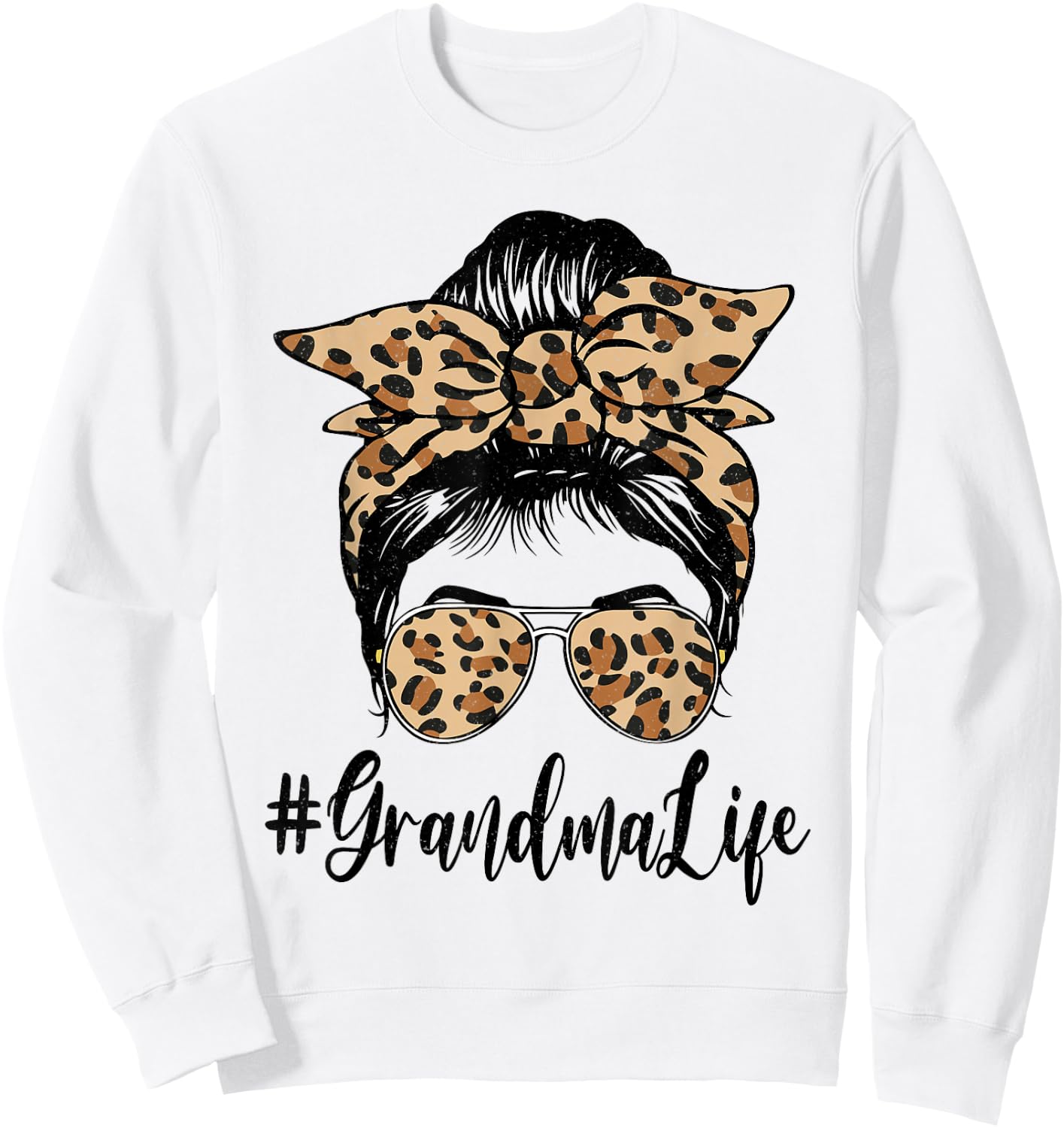 Funny Grandma Life Bleached Leopard Messy Bun Mother's day Sweatshirt - Sweatshirt | White