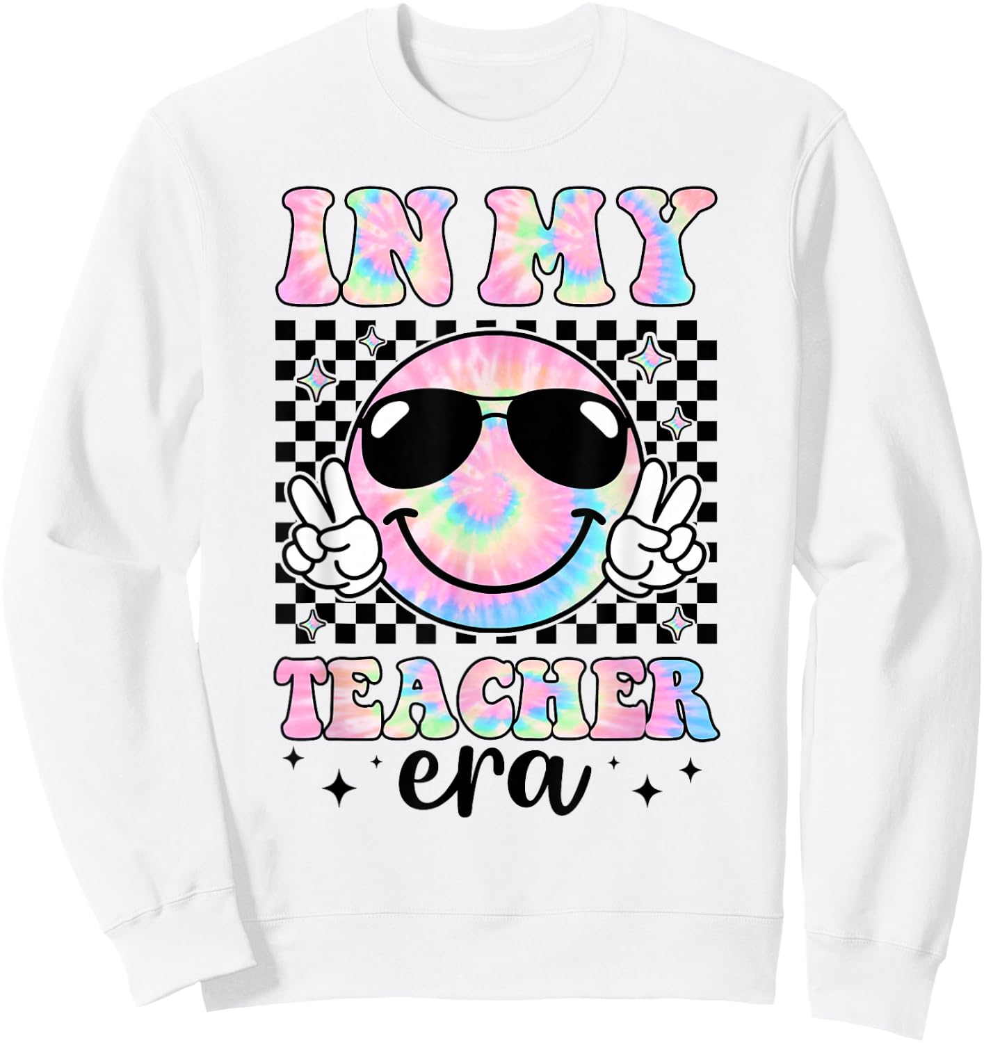 In My Teacher Era Groovy Tie Dye Back To School Cute Teacher Sweatshirt - Sweatshirt | White
