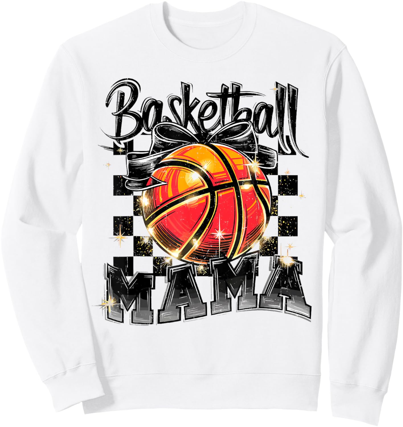 Basketball Mama Mom Checkered Game Day Funny Sport Retro Sweatshirt - Sweatshirt | White