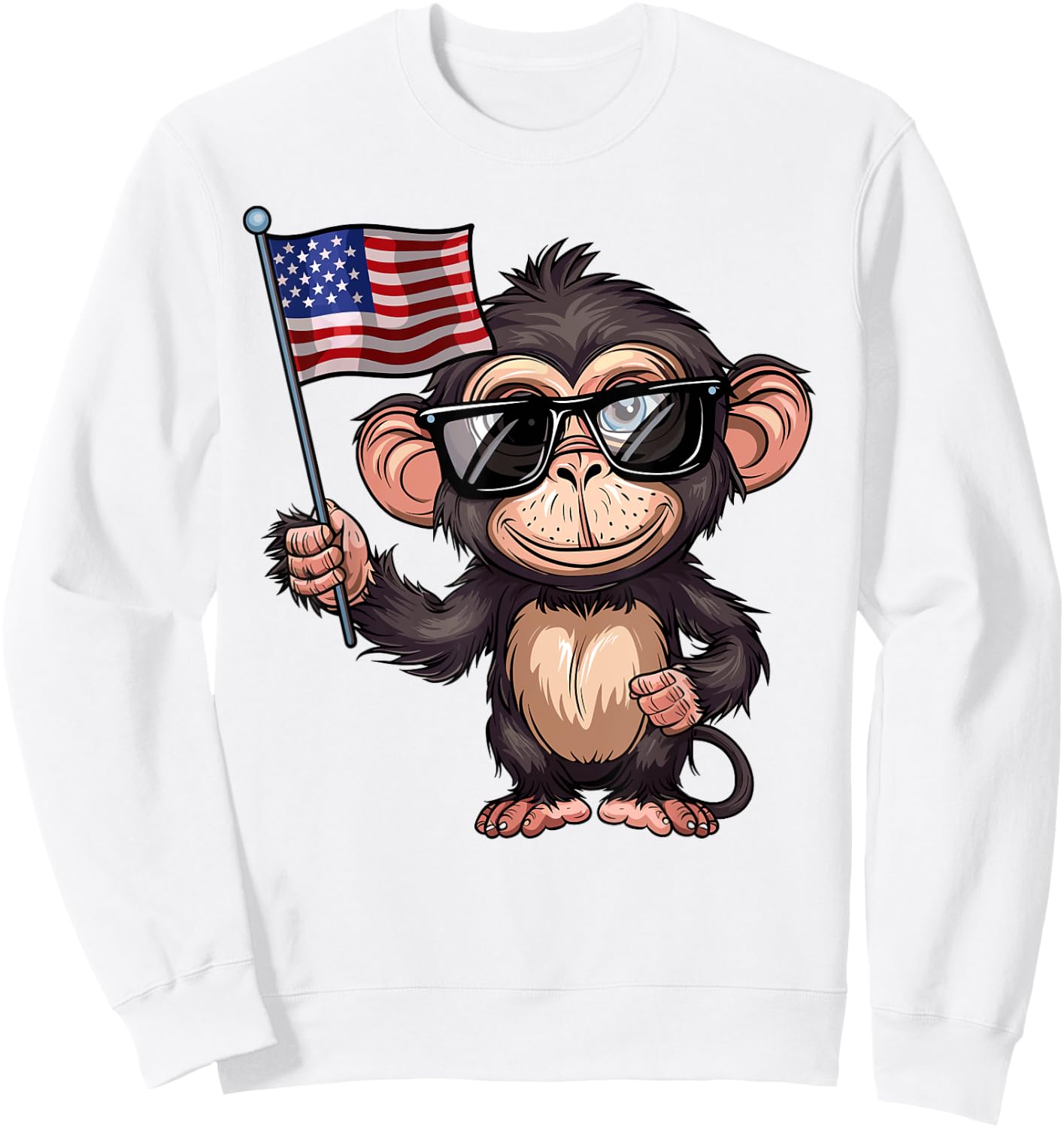 Monkey USA Flag - Funny Monkey Lovers 4th of July Sweatshirt - Sweatshirt | White