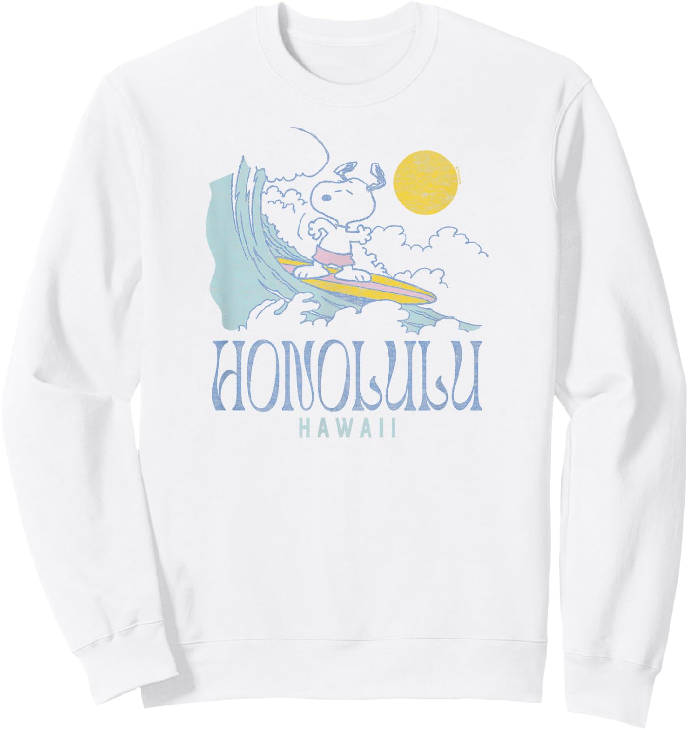Peanuts - Snoopy Surfing Honolulu Hawaii White Sweatshirt - Sweatshirt | White