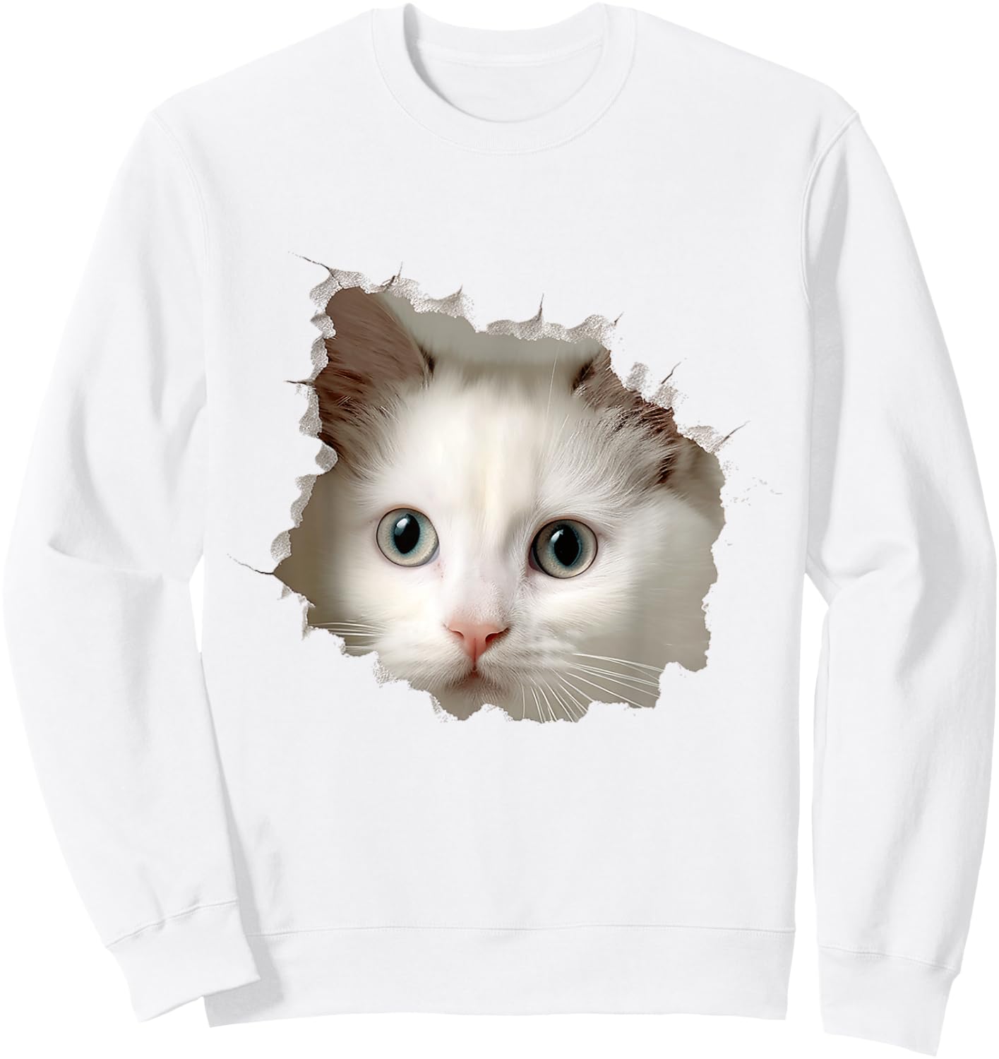 Cat Animal Graphic Drawing Illustration Face Cat Women Kids Sweatshirt - Sweatshirt | White