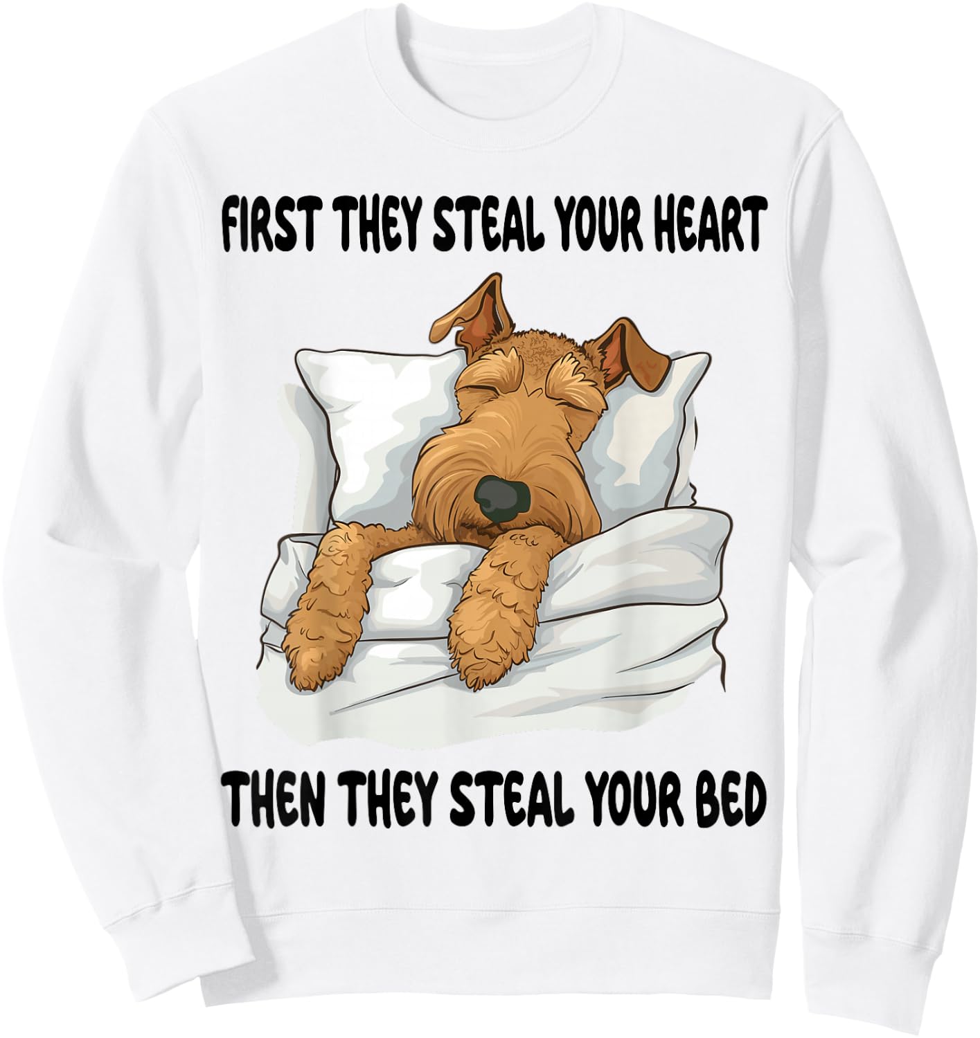Airedale Terrier Sleeping Pajamas Nightgown Sweatshirt - Sweatshirt | White