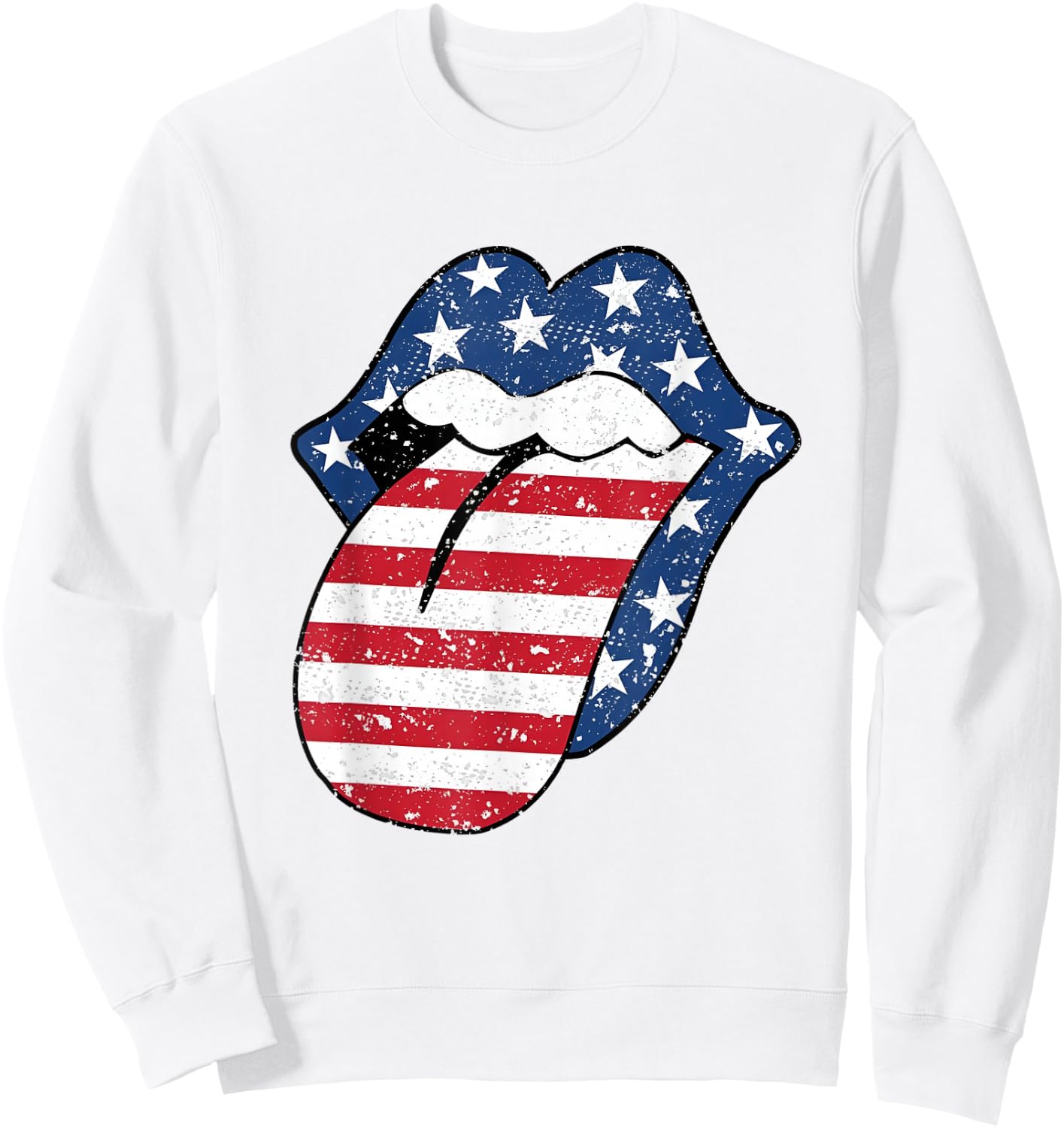 USA Patriotic American Flag Tongue Lips 4th Of July Women Sweatshirt - Sweatshirt | White