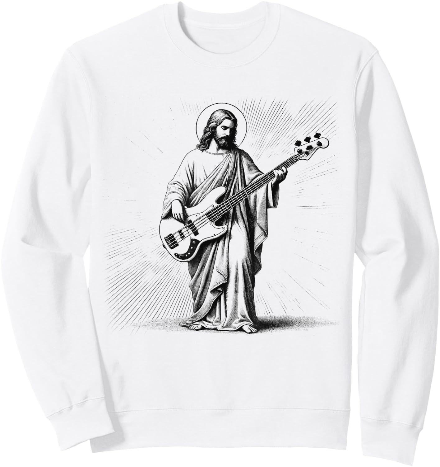 Jesus Playing Bass Guitar Guitarist Christian Vintage Rock Sweatshirt - Sweatshirt | White