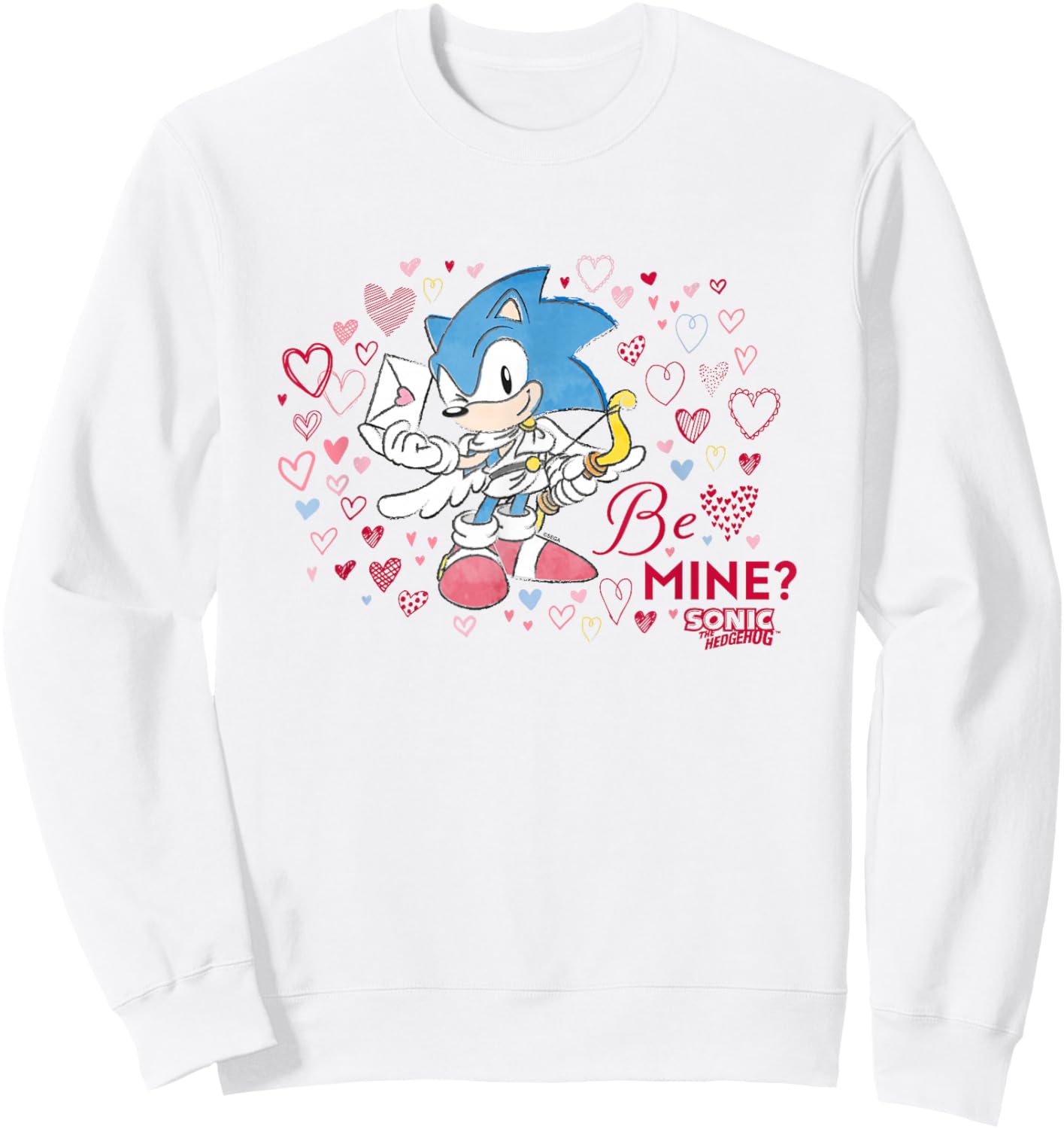 Sonic The Hedgehog Valentine's Day Be Mine? Retro Big Logo Sweatshirt - Sweatshirt | White