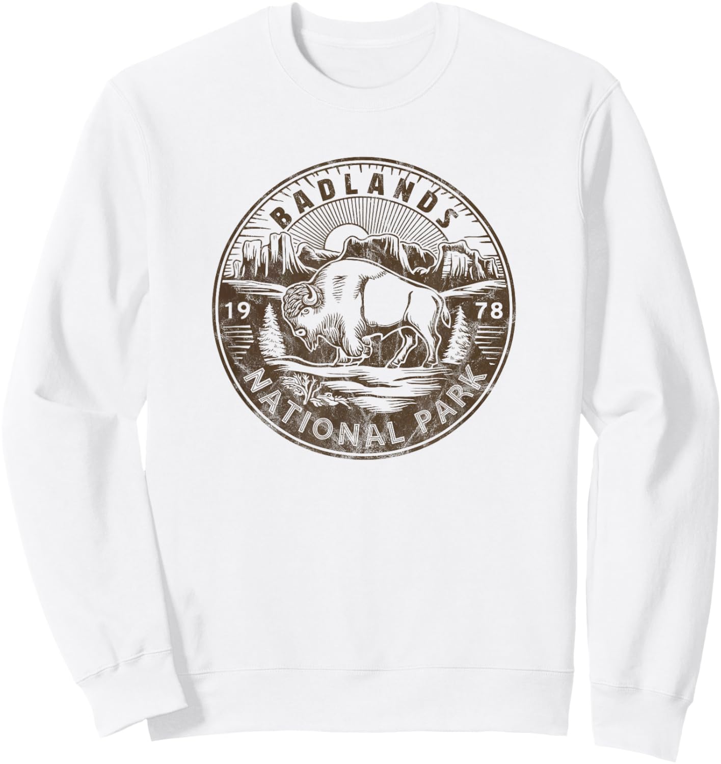 Badlands National Park Vintage Hiking Camping Vintage Sweatshirt - Sweatshirt | White