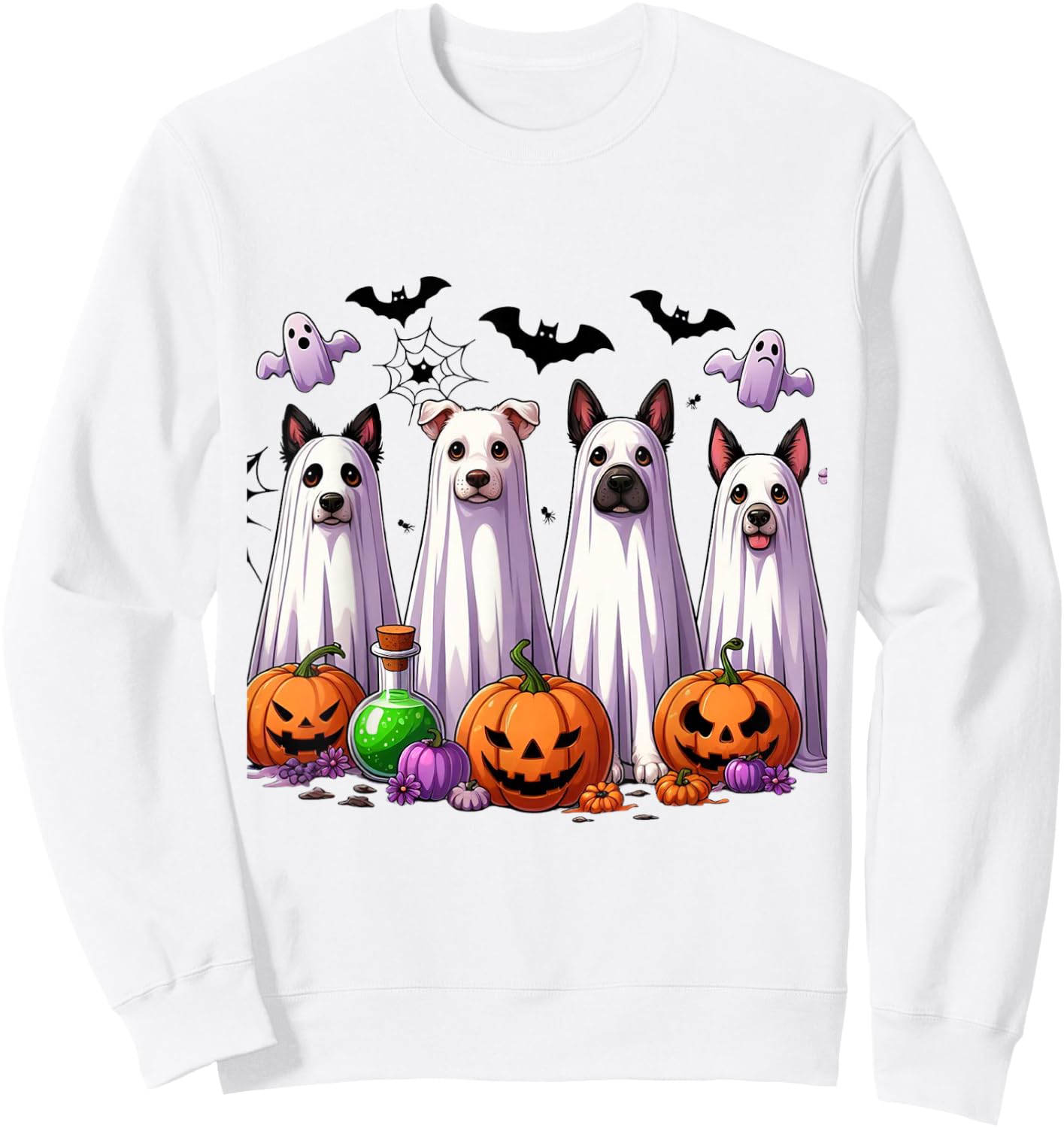 Dog Ghost Cute Dog Dressed As Ghost Funny Halloween Dog Sweatshirt - Sweatshirt | White