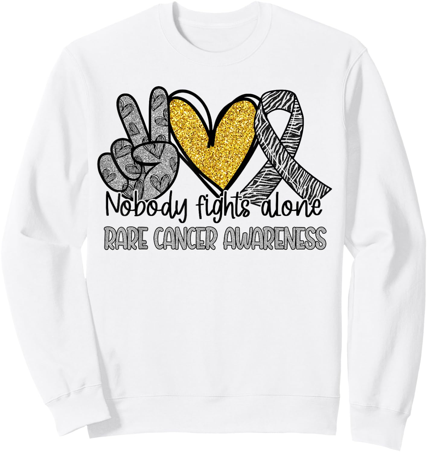 Nobody Fights Alone Zebra Ribbon Rare Cancer Awareness Sweatshirt - Sweatshirt | White