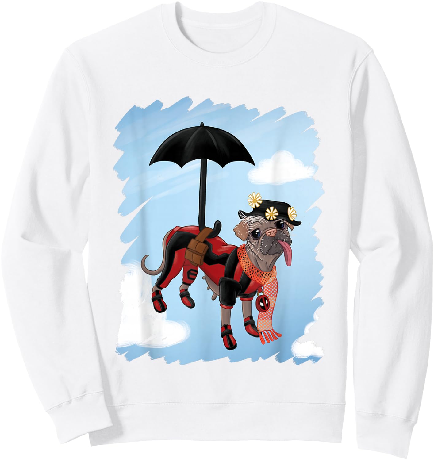 Marvel Deadpool & Wolverine Dogpool Puppins Doodle Logo Sweatshirt - Sweatshirt | White