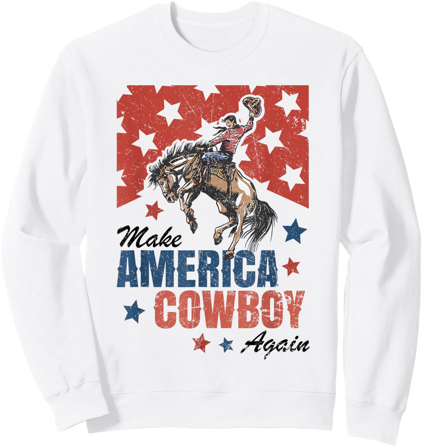 Make America Cowgirl Cowboy Again Western 4th Of July Sweatshirt - Sweatshirt | White