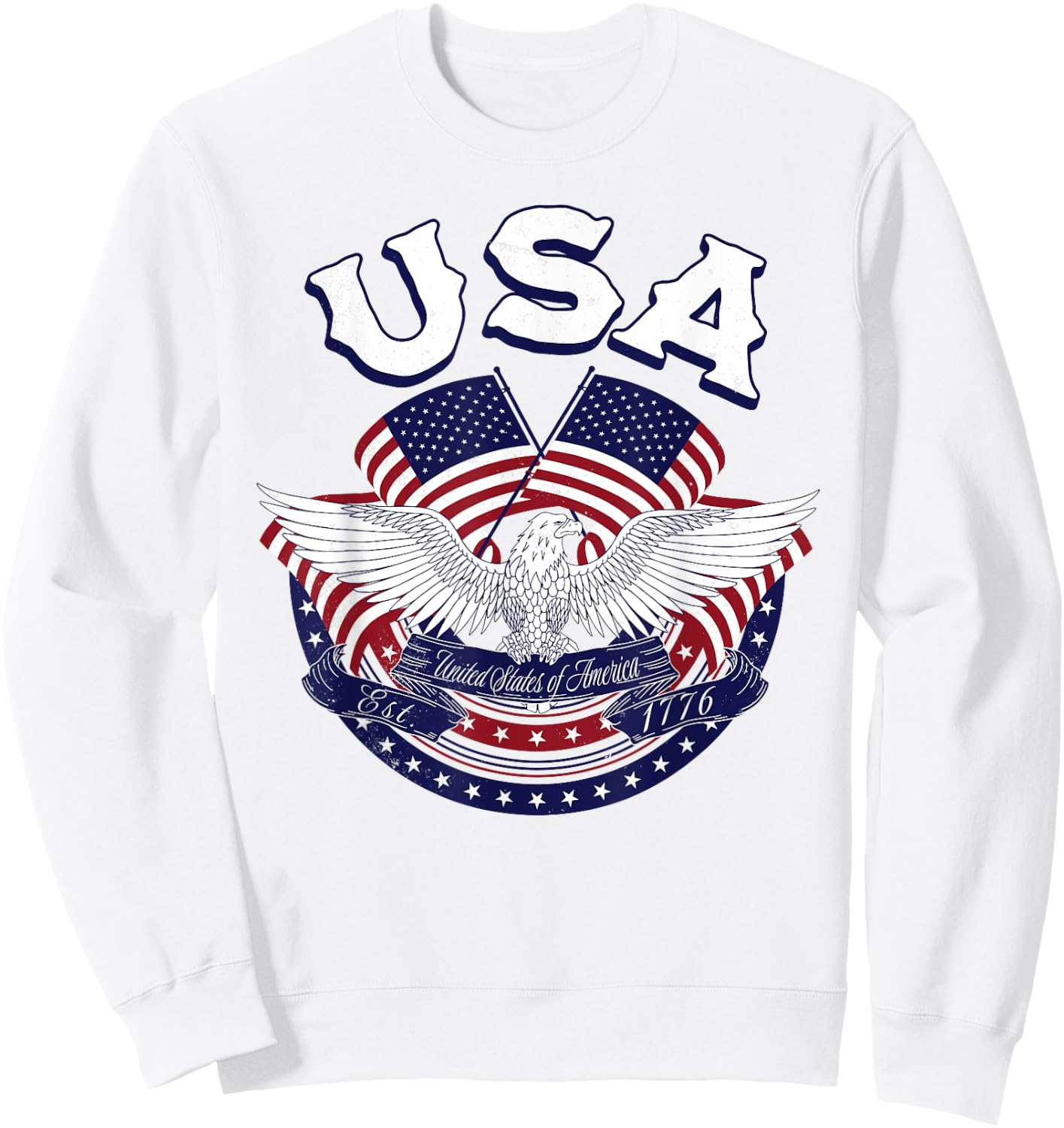 USA American Bald Eagle USA Flag July 4th red white and blue Kids Men Sweatshirt - Sweatshirt | White