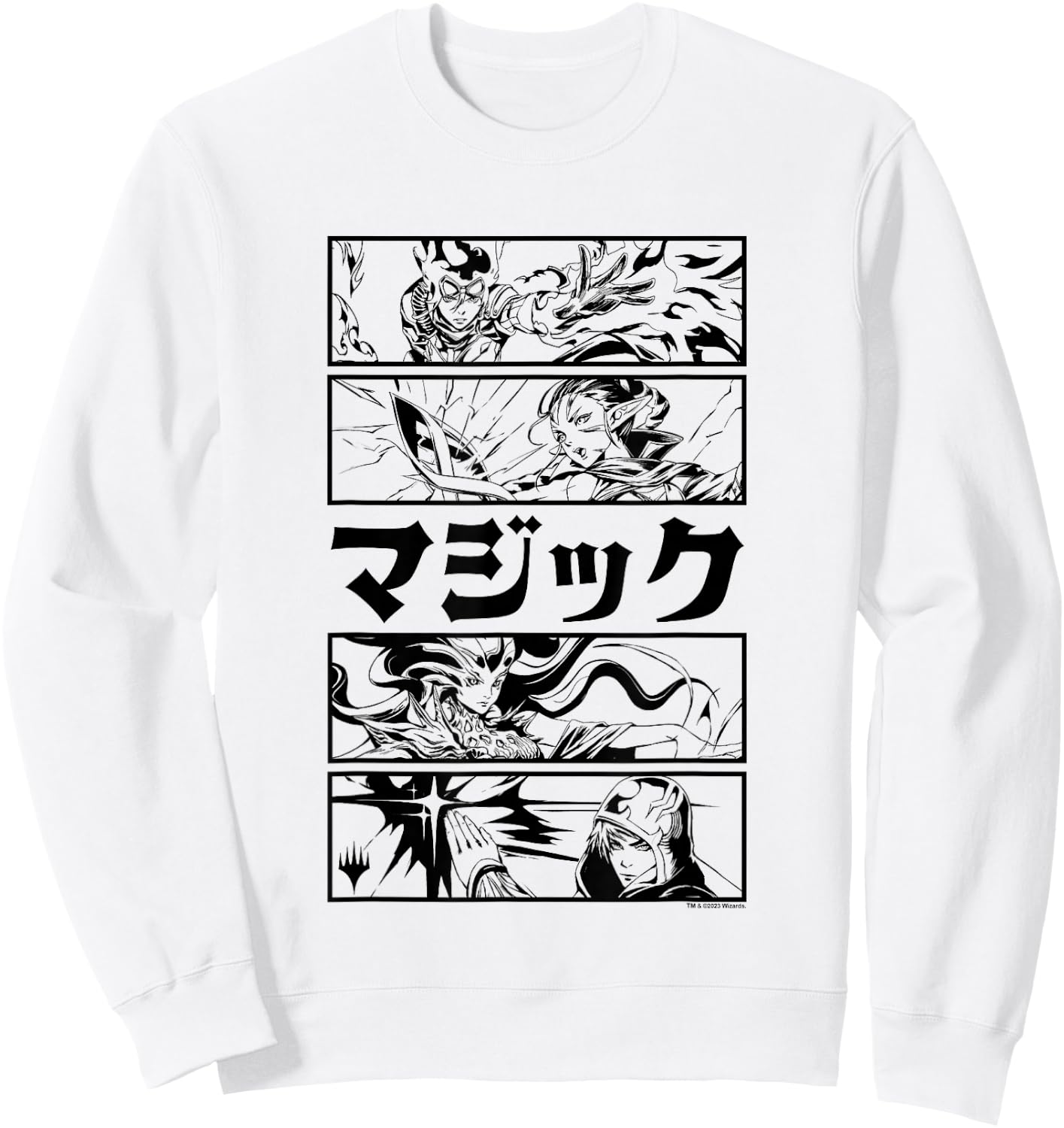 Magic: The Gathering Planeswalker Black & White Kanji Panels Sweatshirt - Sweatshirt | White
