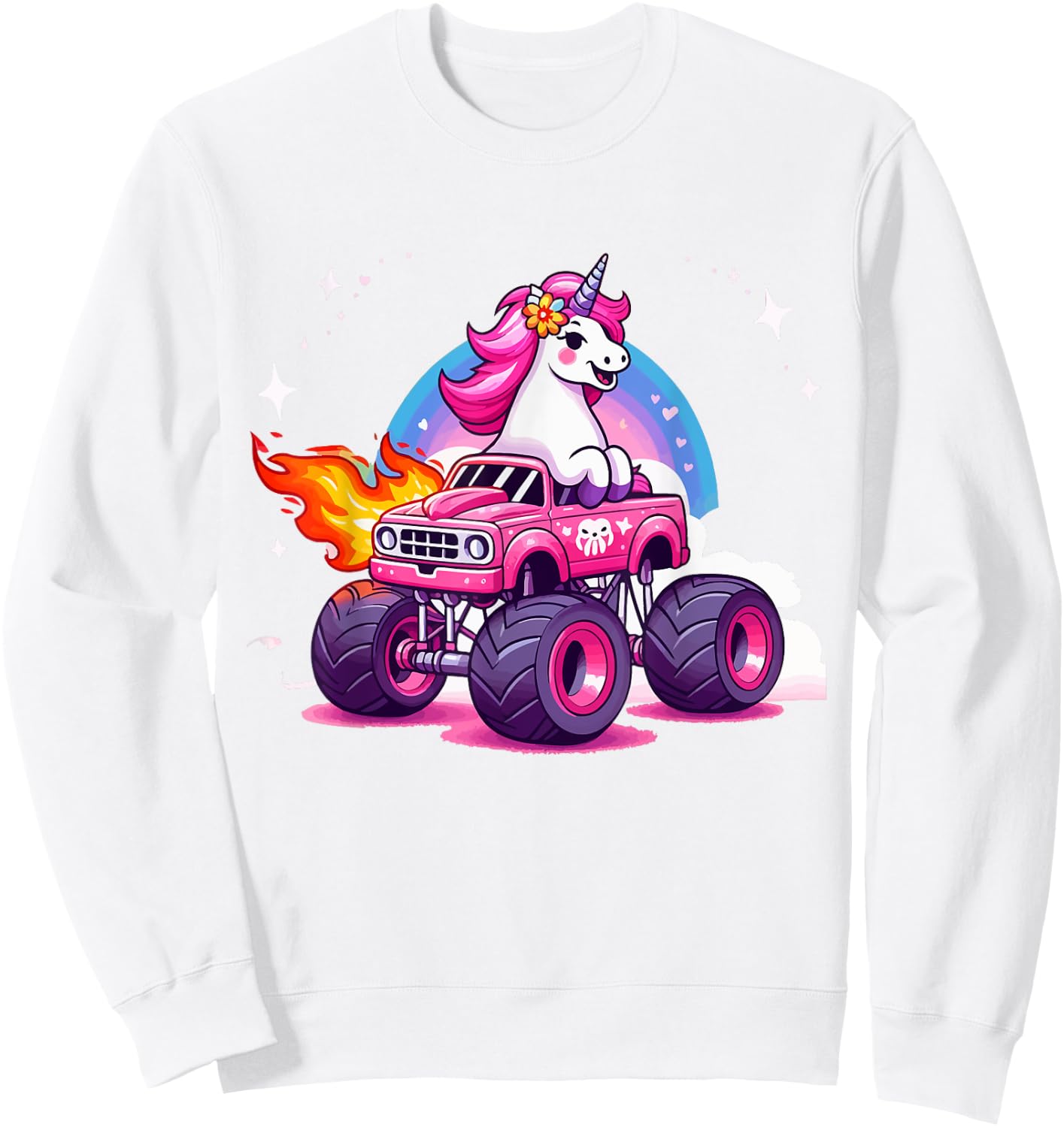 Monster Truck Unicorn Birthday Party Monster Truck Girl Sweatshirt - Sweatshirt | White