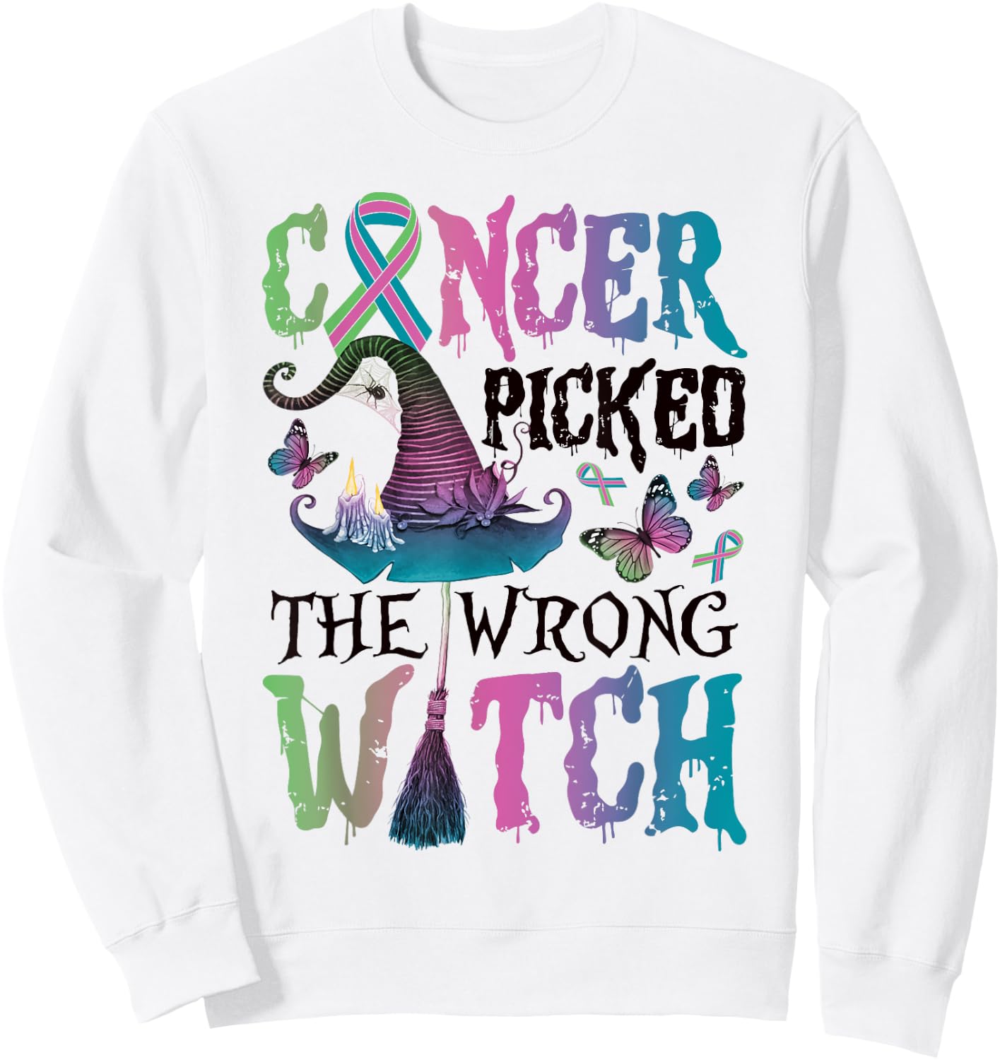 Metastatic Breast Cancer Picked The Wrong Witch Halloween Sweatshirt - Sweatshirt | White