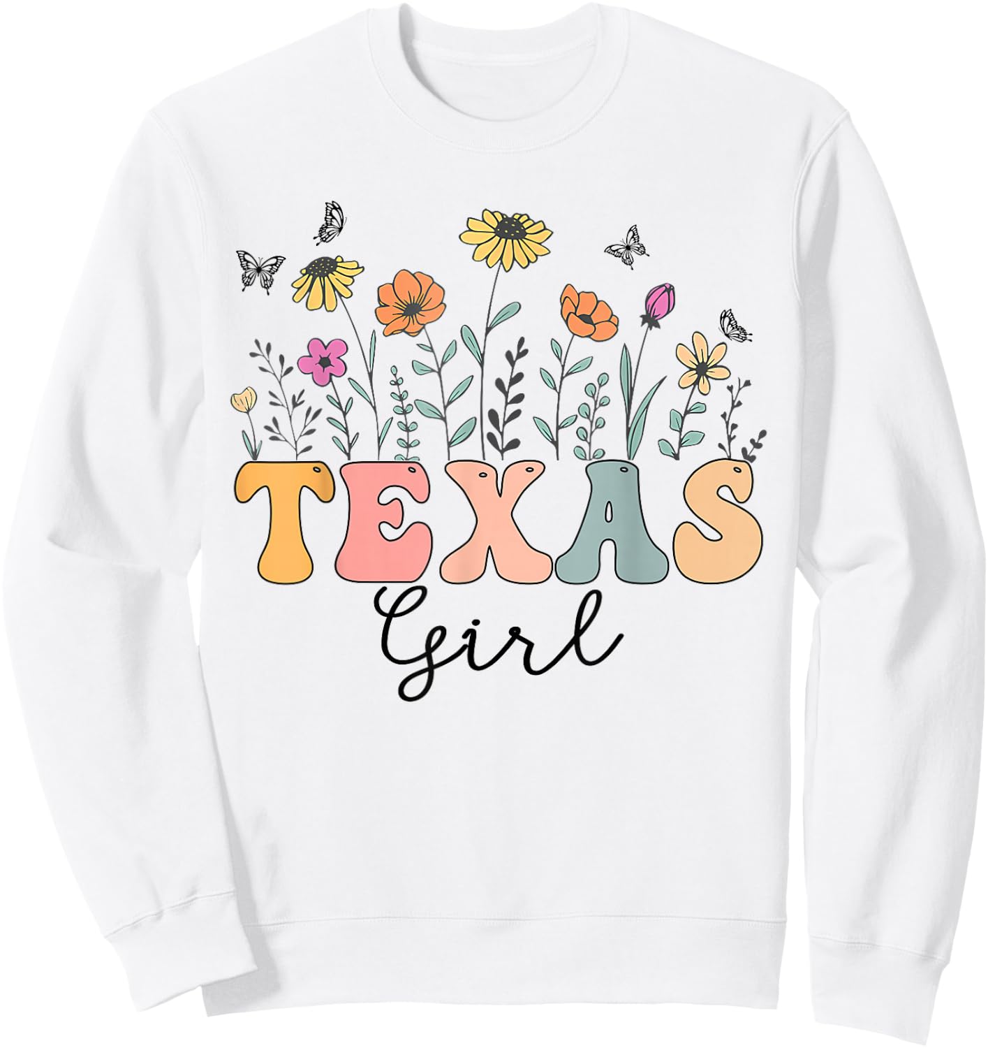 Texas Girl Wildflower Groovy Texas Lover Sweatshirt - Sweatshirt | White