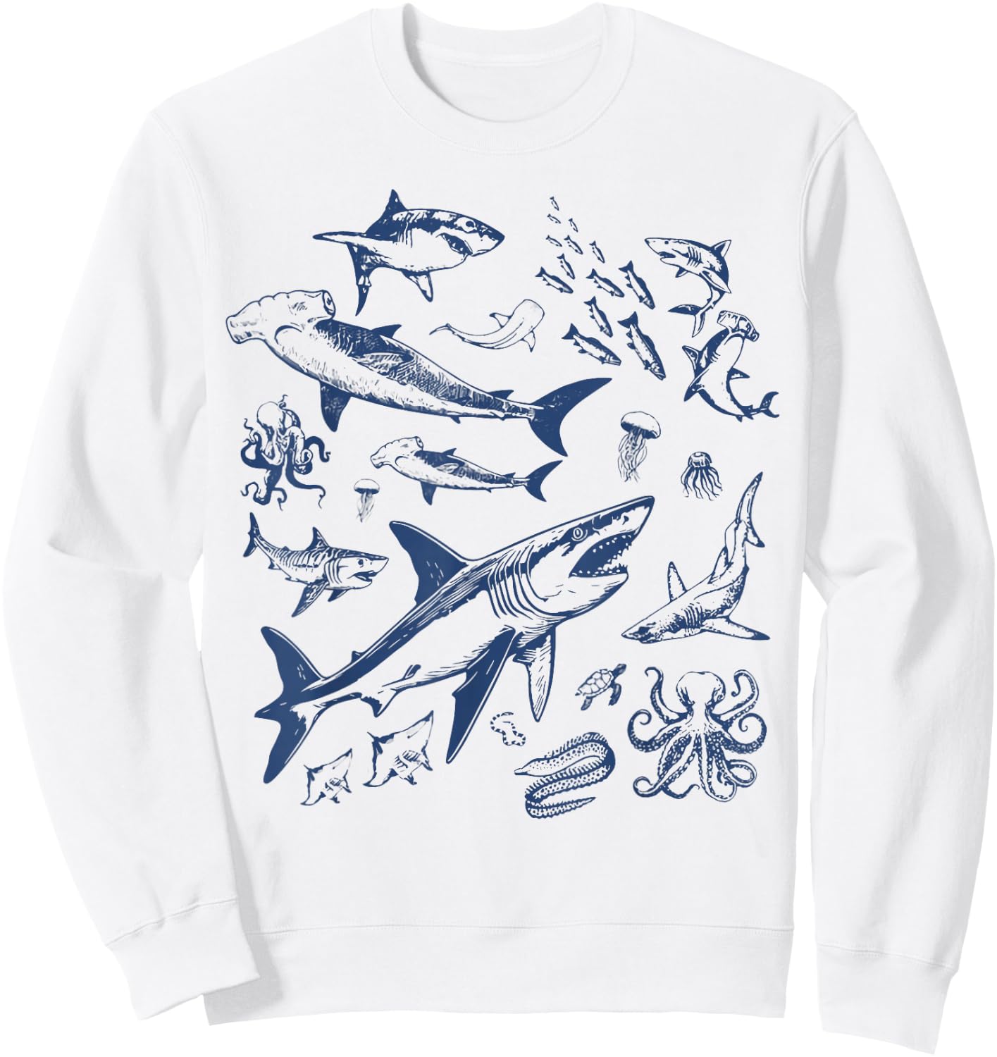 Retro Ocean Animal Wildlife Shark Fish Octopus Nature Sweatshirt - Sweatshirt | White