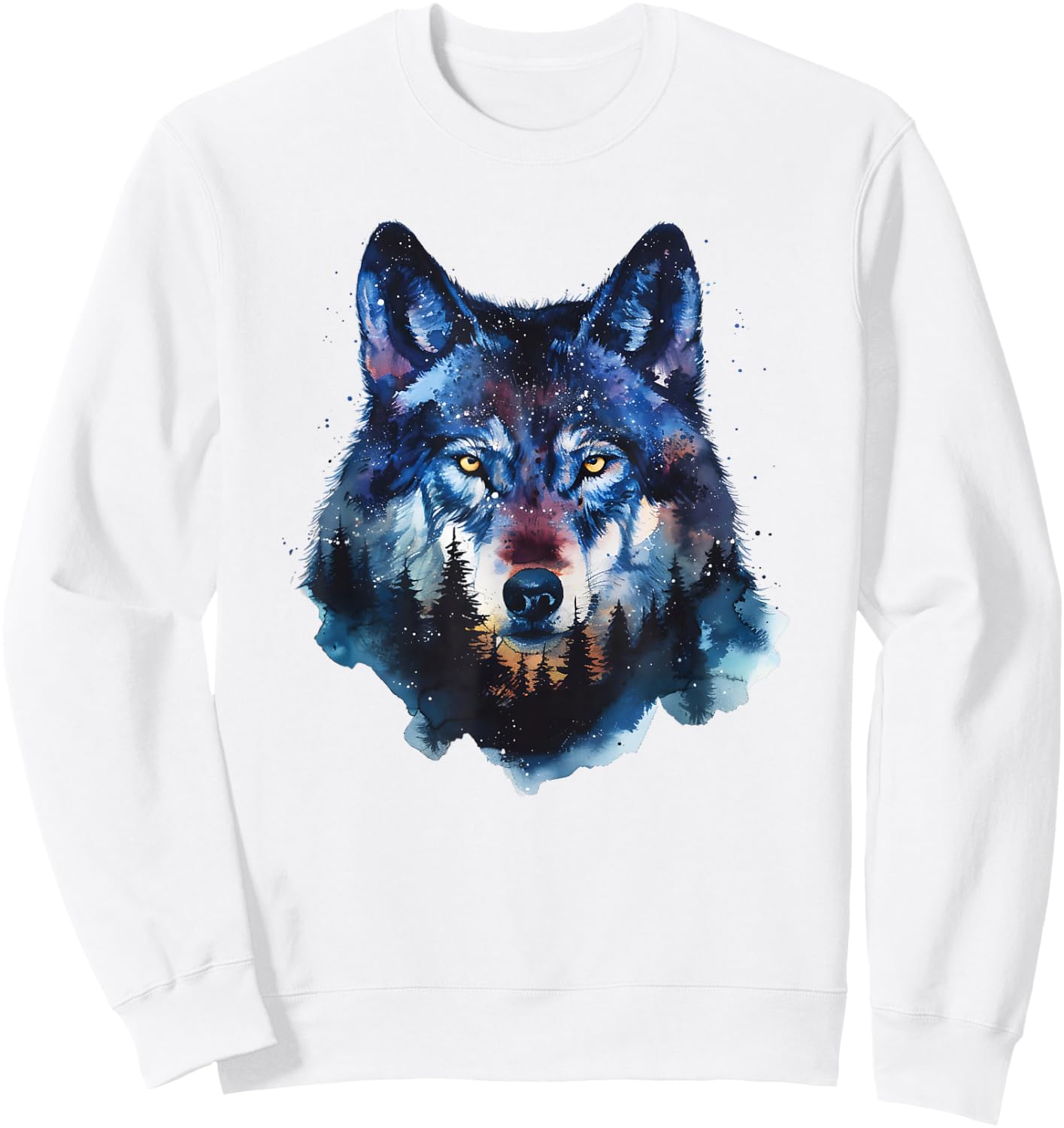 Wolf Splash Art Animal Face Forest Landscape Wolf Sweatshirt - Sweatshirt | White