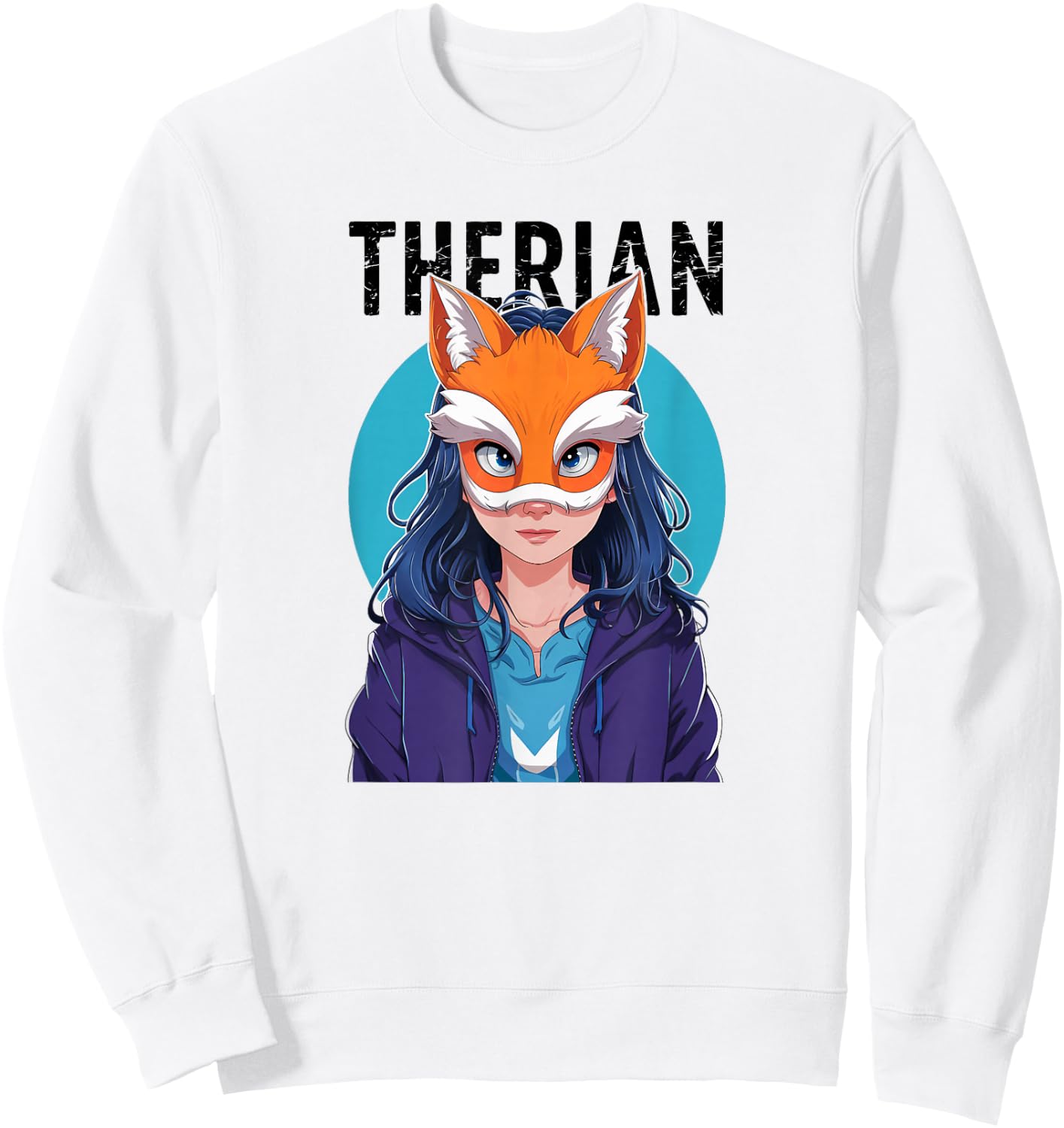 Therian Fox Mask Cute Fox Therian Stuff Sweatshirt - Sweatshirt | White