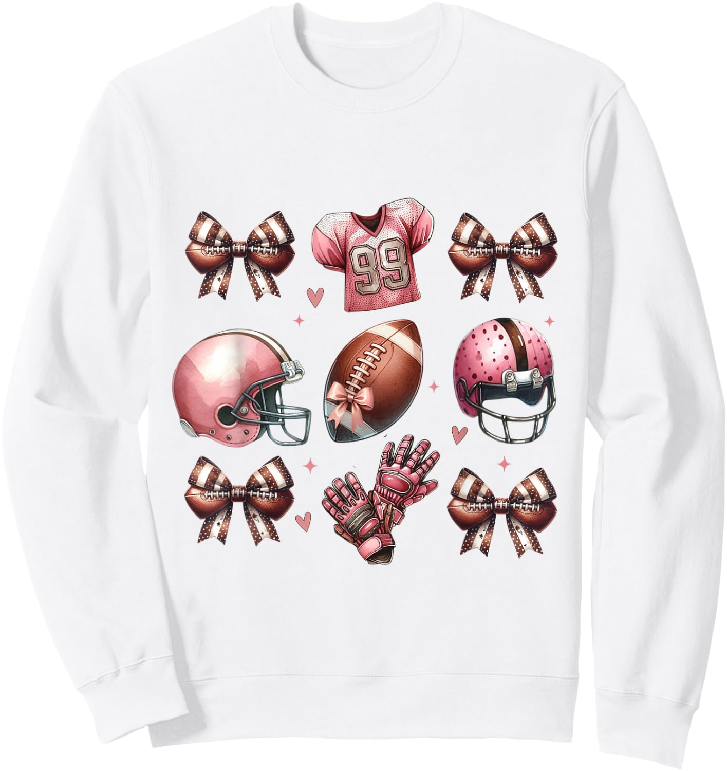 Football Bows and Pink Helmet Jersey Gloves Design Mom Girl Sweatshirt - Sweatshirt | White