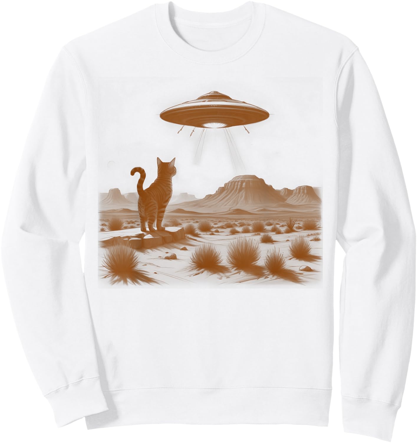 Retro 90s Western Desert Cat Vintage UFO Wild West Kitten Men Women Sweatshirt - Sweatshirt | White