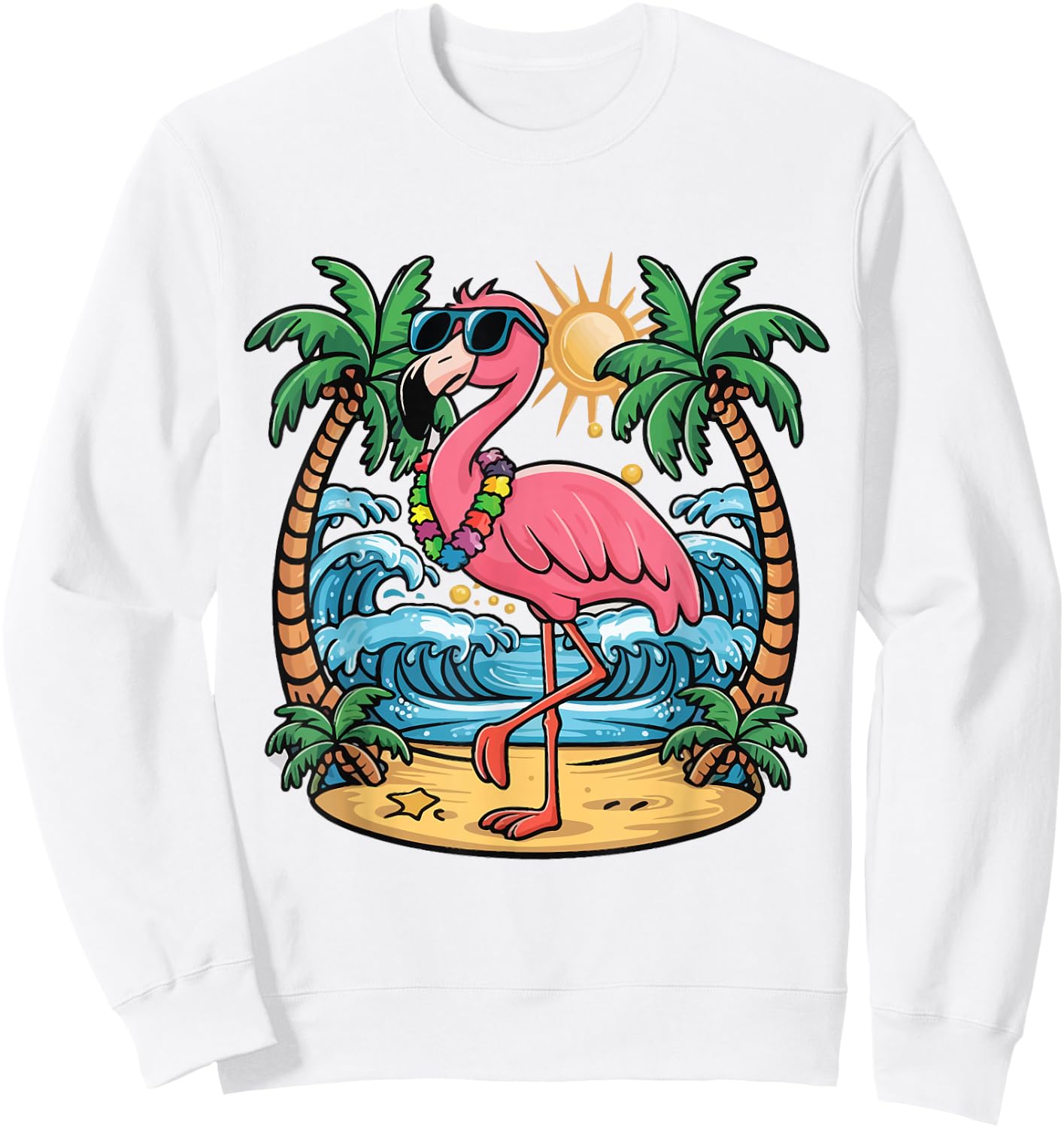 Flamingo Beach Summer Vibes Palm Trees Tropical Summer Sweatshirt - Sweatshirt | White