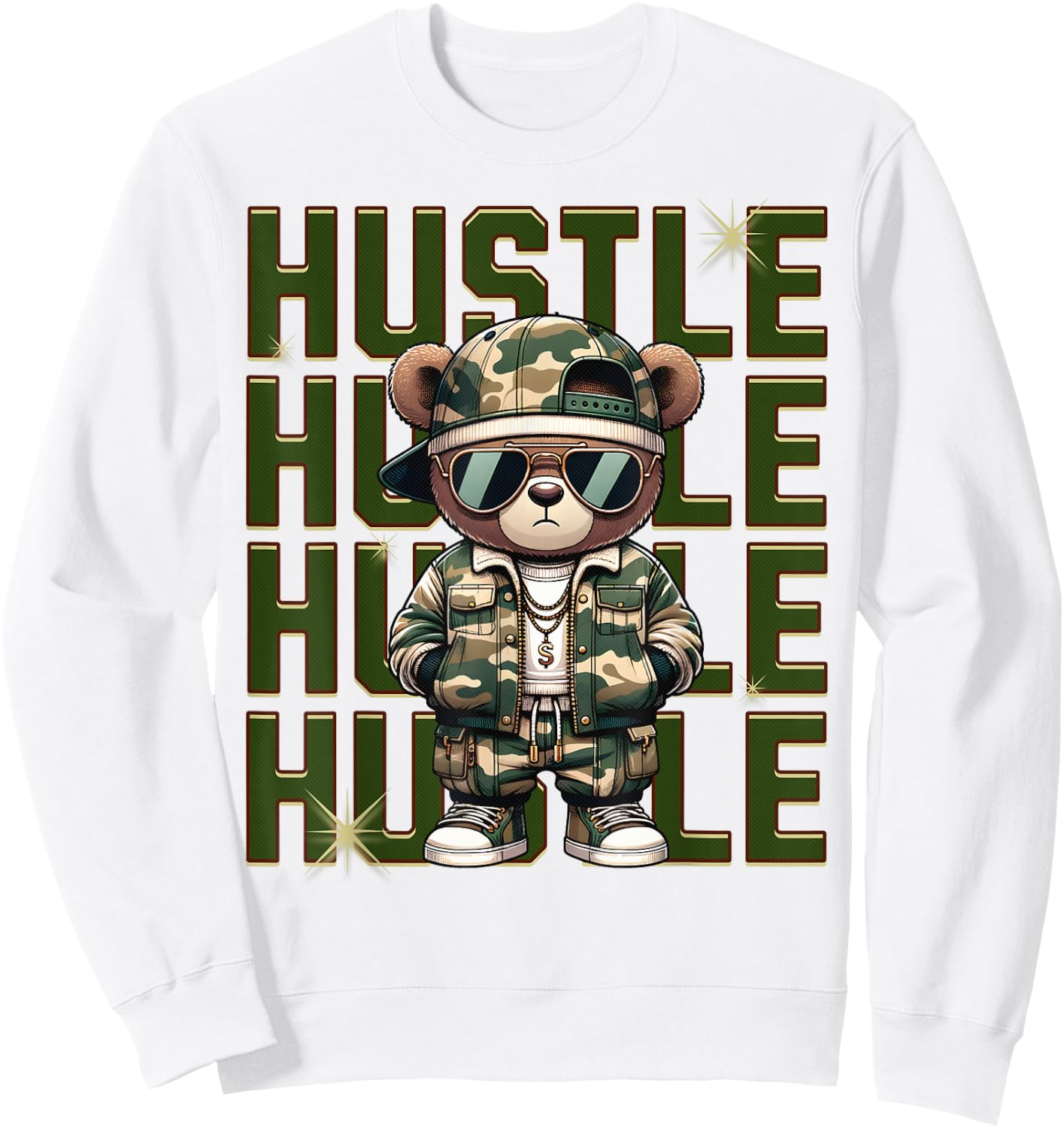 Camouflage Hustle Camo Hip Hop Teddy Bear Money Streetwear Sweatshirt - Sweatshirt | White