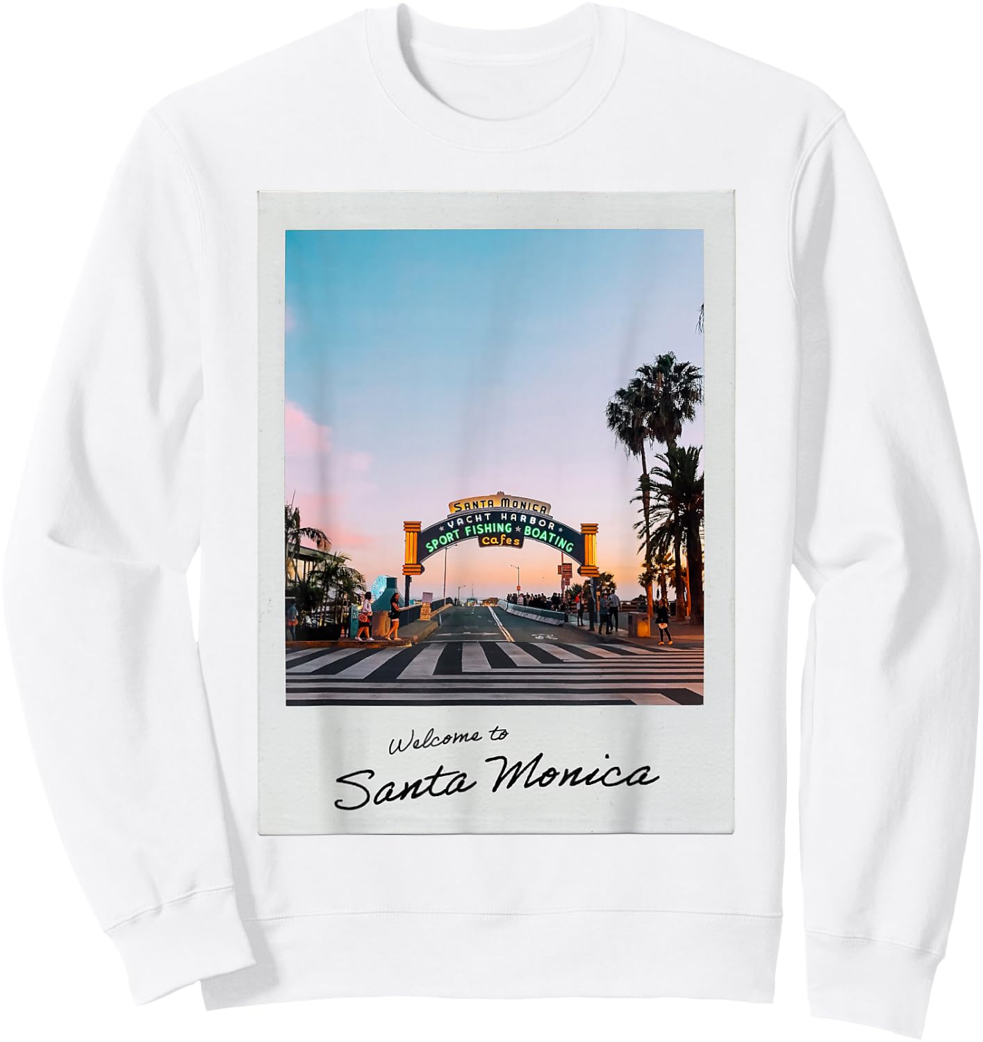 Welcome to Santa Monica Pier Aesthetic Instant Camera 35mm Sweatshirt - Sweatshirt | White