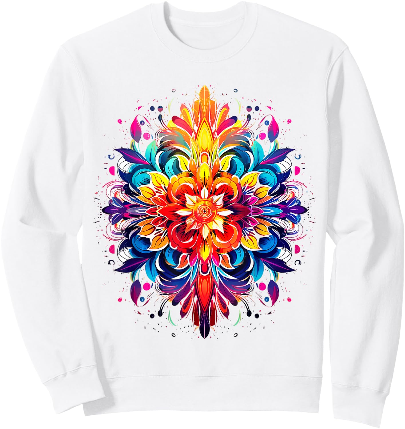 Mandala Colorful Graphic Flower Abstract Mandala Sweatshirt - Sweatshirt | White