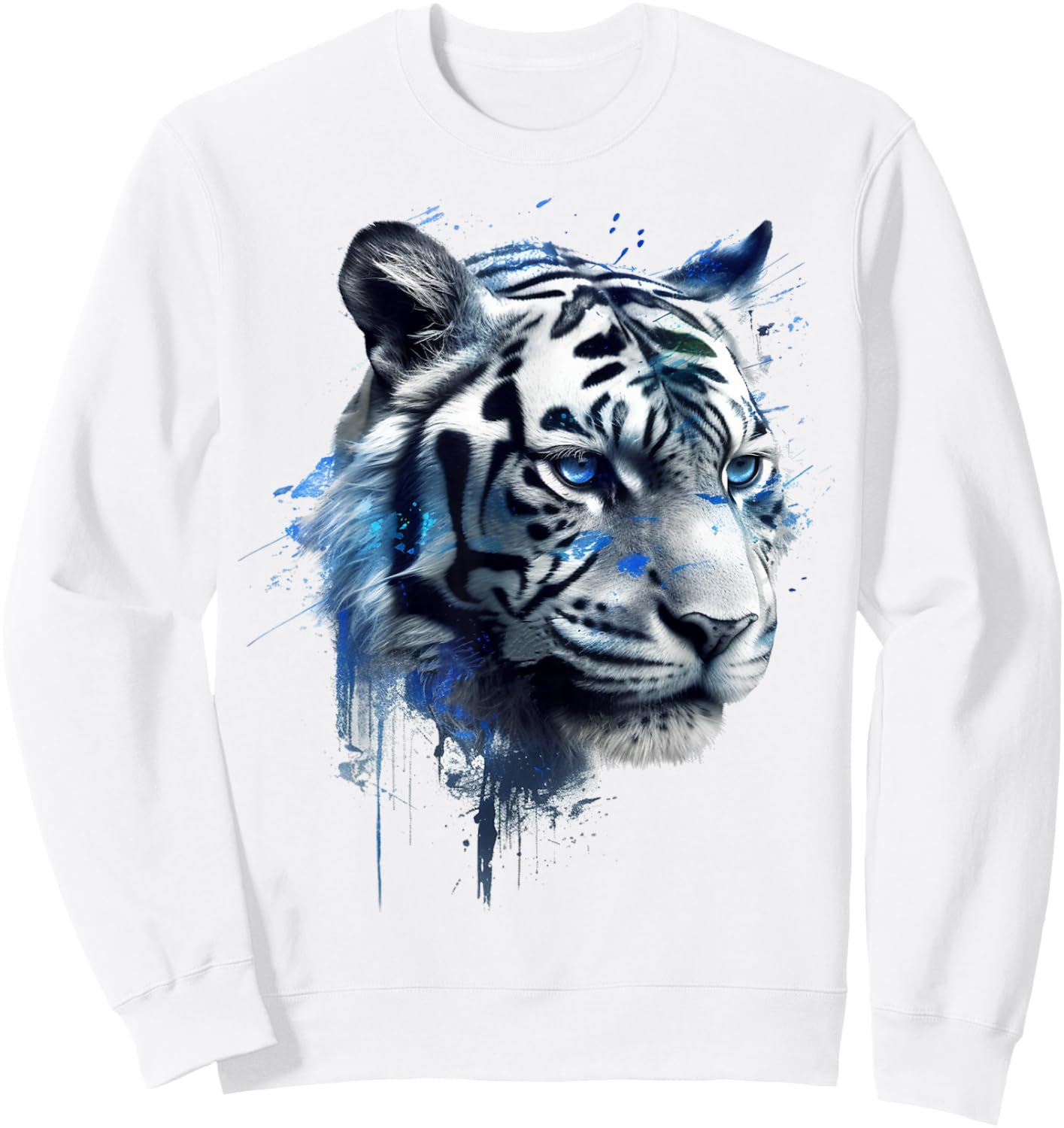 Tiger in White - Blue Eyes - Animal Art Tiger Sweatshirt - Sweatshirt | White