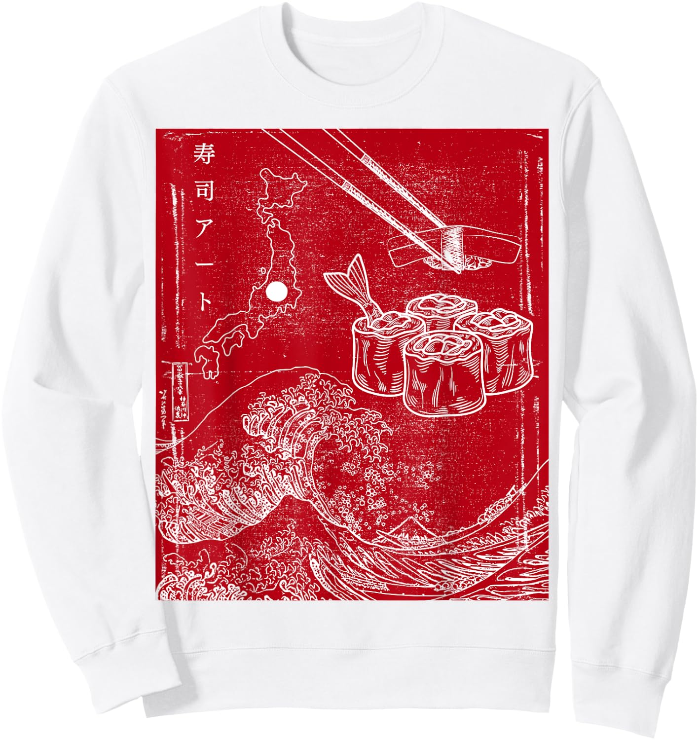 Distressed Japan Flag Sushi rice art sushi Sweatshirt - Sweatshirt | White