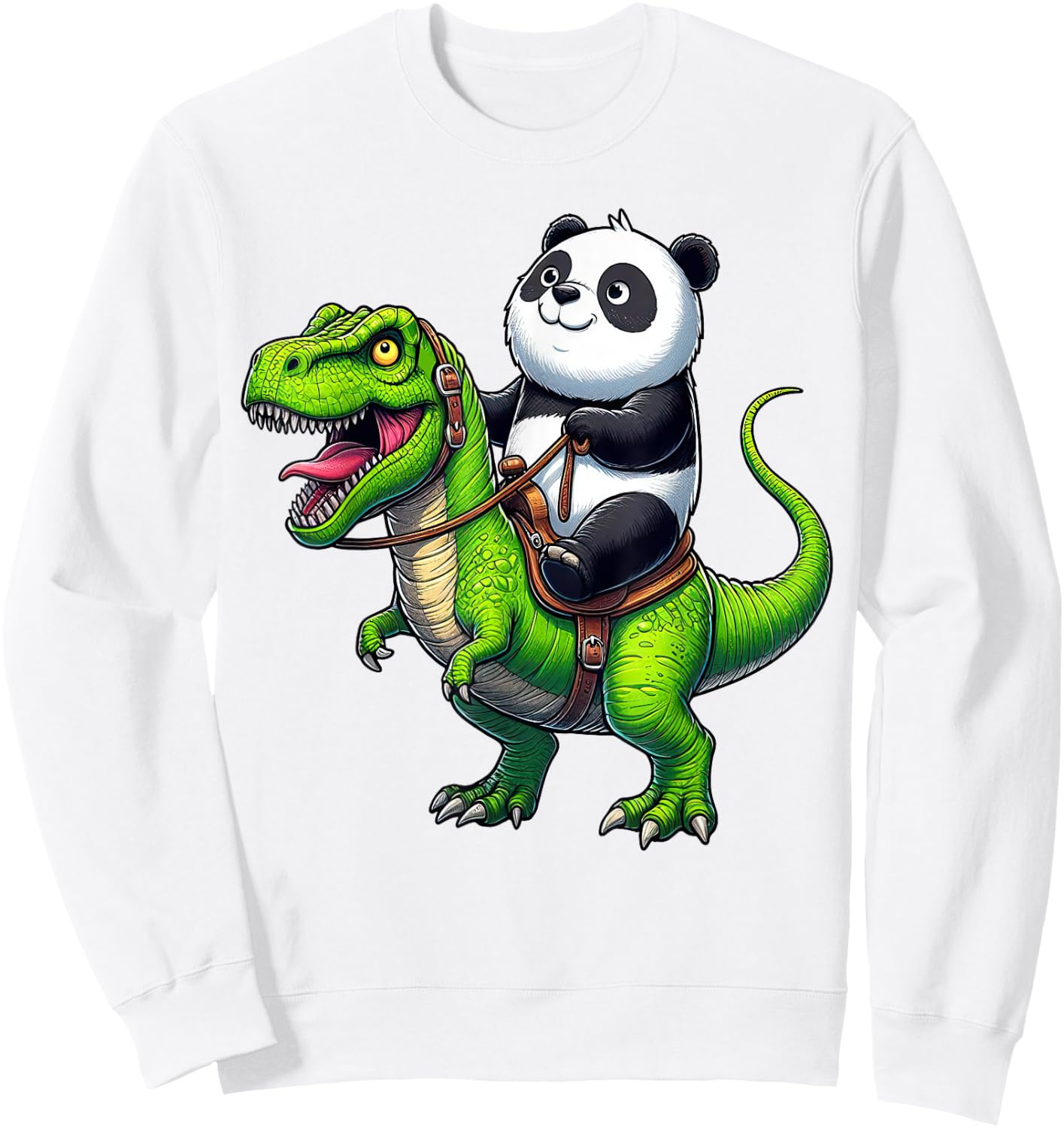 Panda Riding Dinosaur T Rex Funny Boys Girls Kids Sweatshirt - Sweatshirt | White