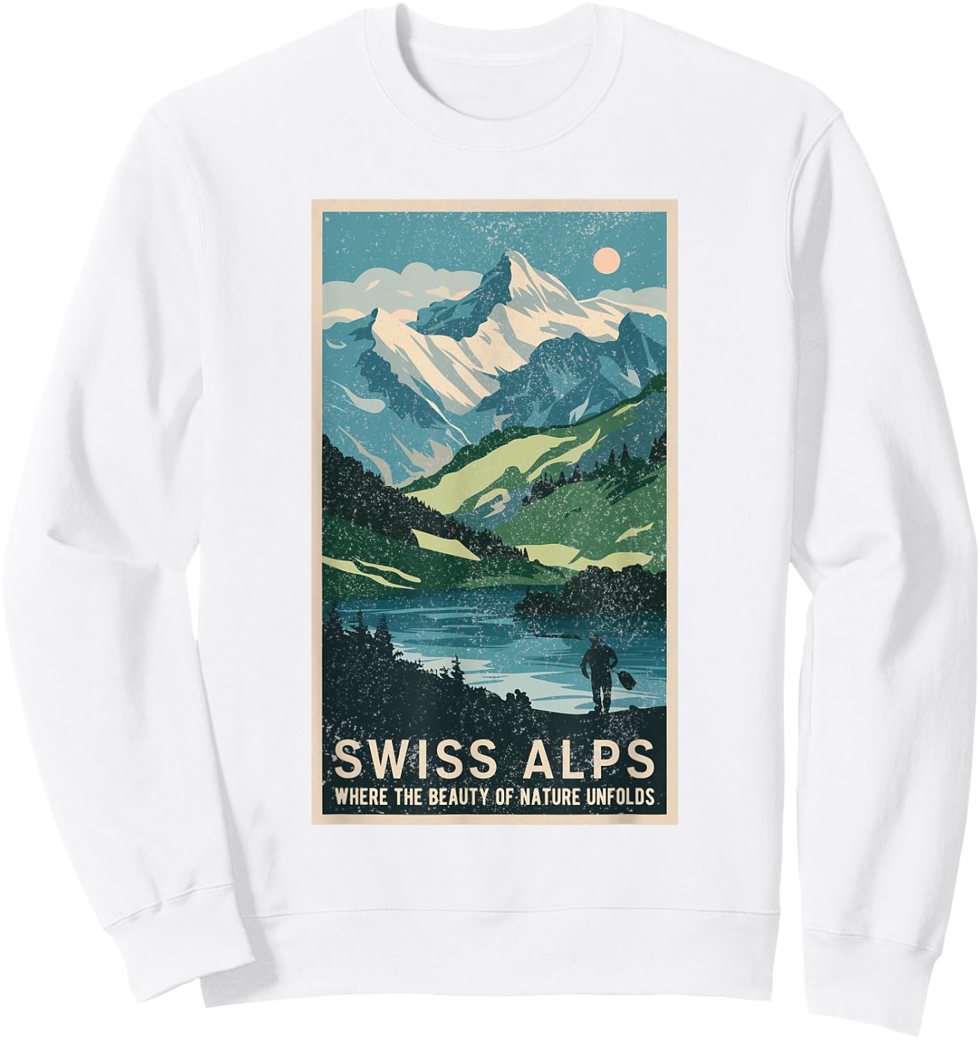Vintage Travel Posters Swiss Alps Scenic Mountain Landscape Sweatshirt - Sweatshirt | White