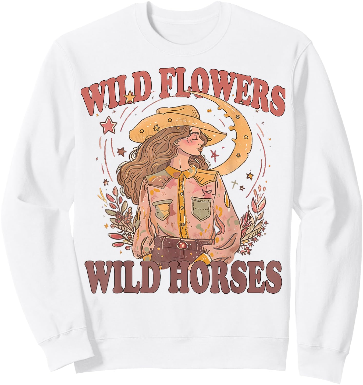 Floral Cowgirl Riding Horse Wild Flowers Wild Horses Sweatshirt - Sweatshirt | White