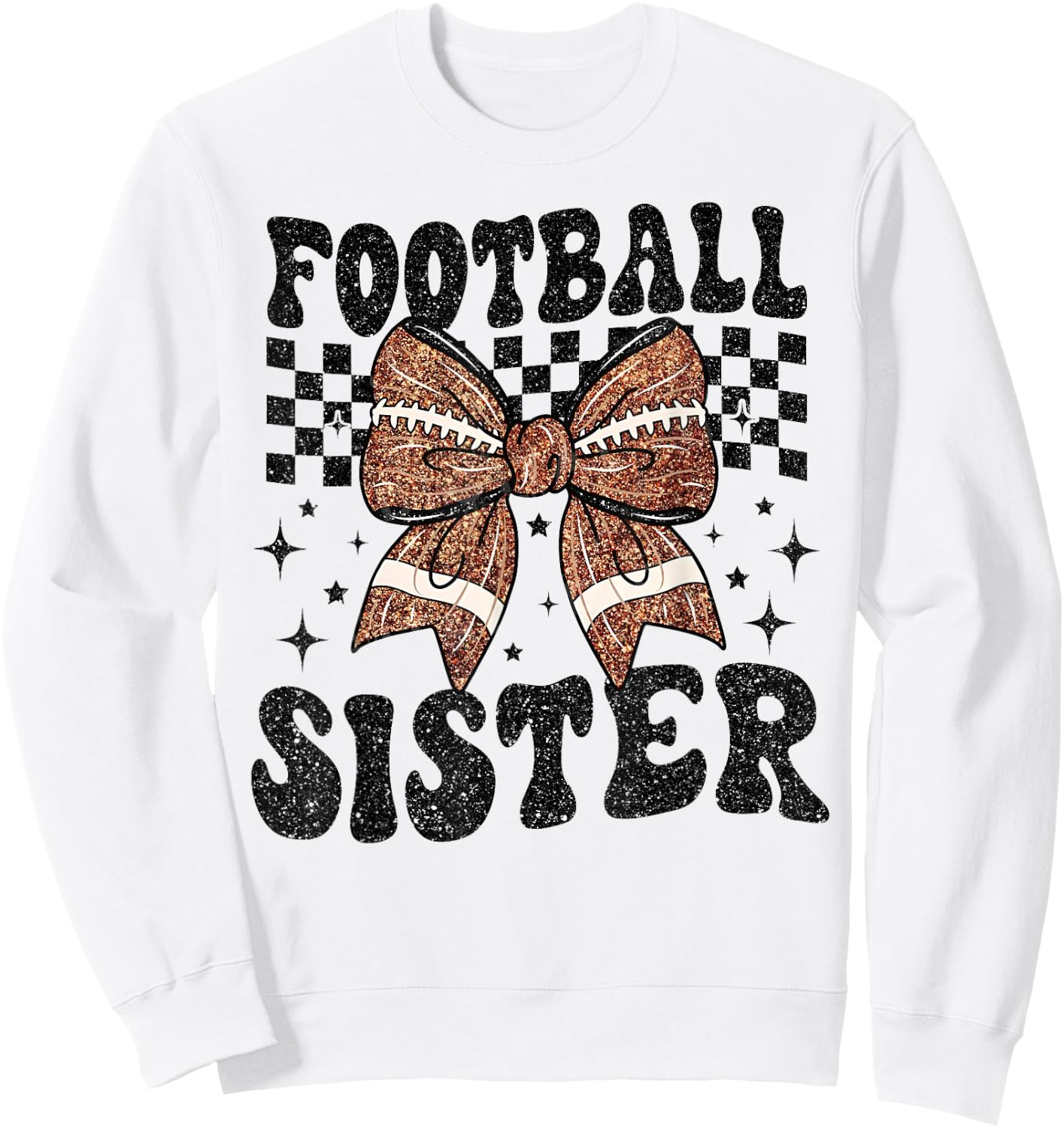 Coquette Bow American Football Sister Game Day Thanksgiving Sweatshirt - Sweatshirt | White