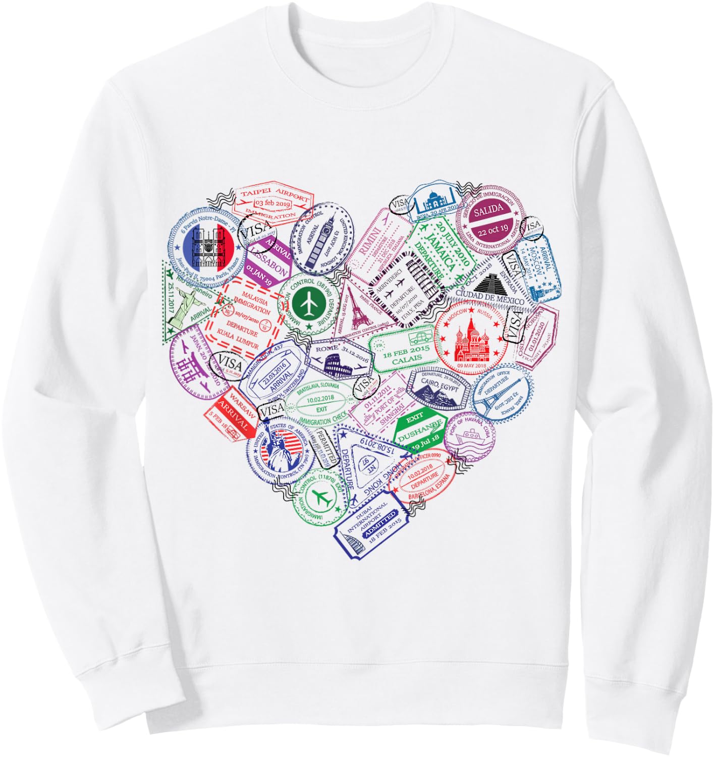 Heart Shaped Passport Travel Stamps Gift Sweatshirt - Sweatshirt | White