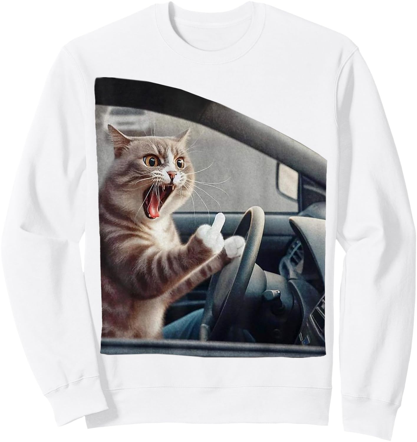 Eagerlys Cat Angry Kitten Driver Funny Art Grumpy Funny Fk Sweatshirt - Sweatshirt | White