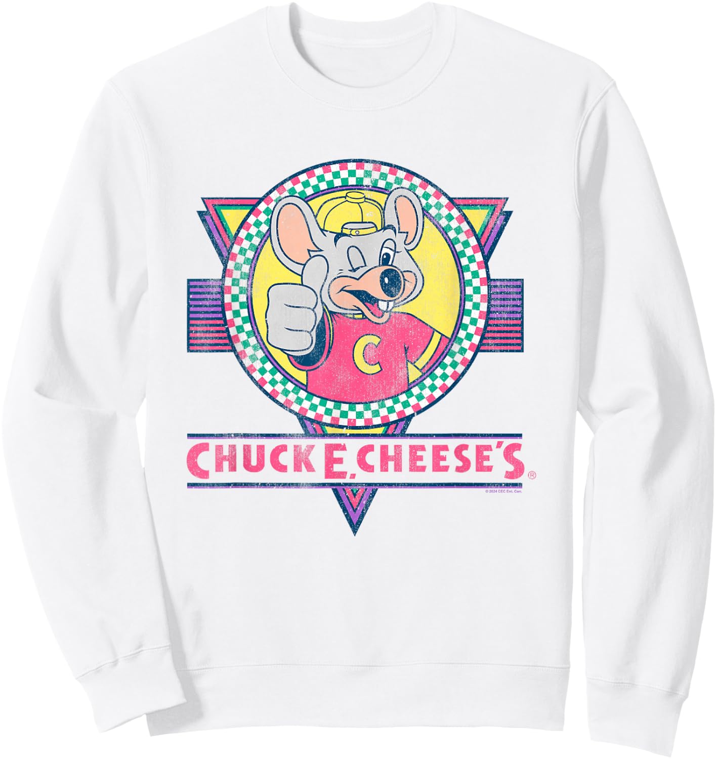 Chuck E. Cheese Winking Thumbs Up Logo Distressed Sweatshirt - Sweatshirt | White