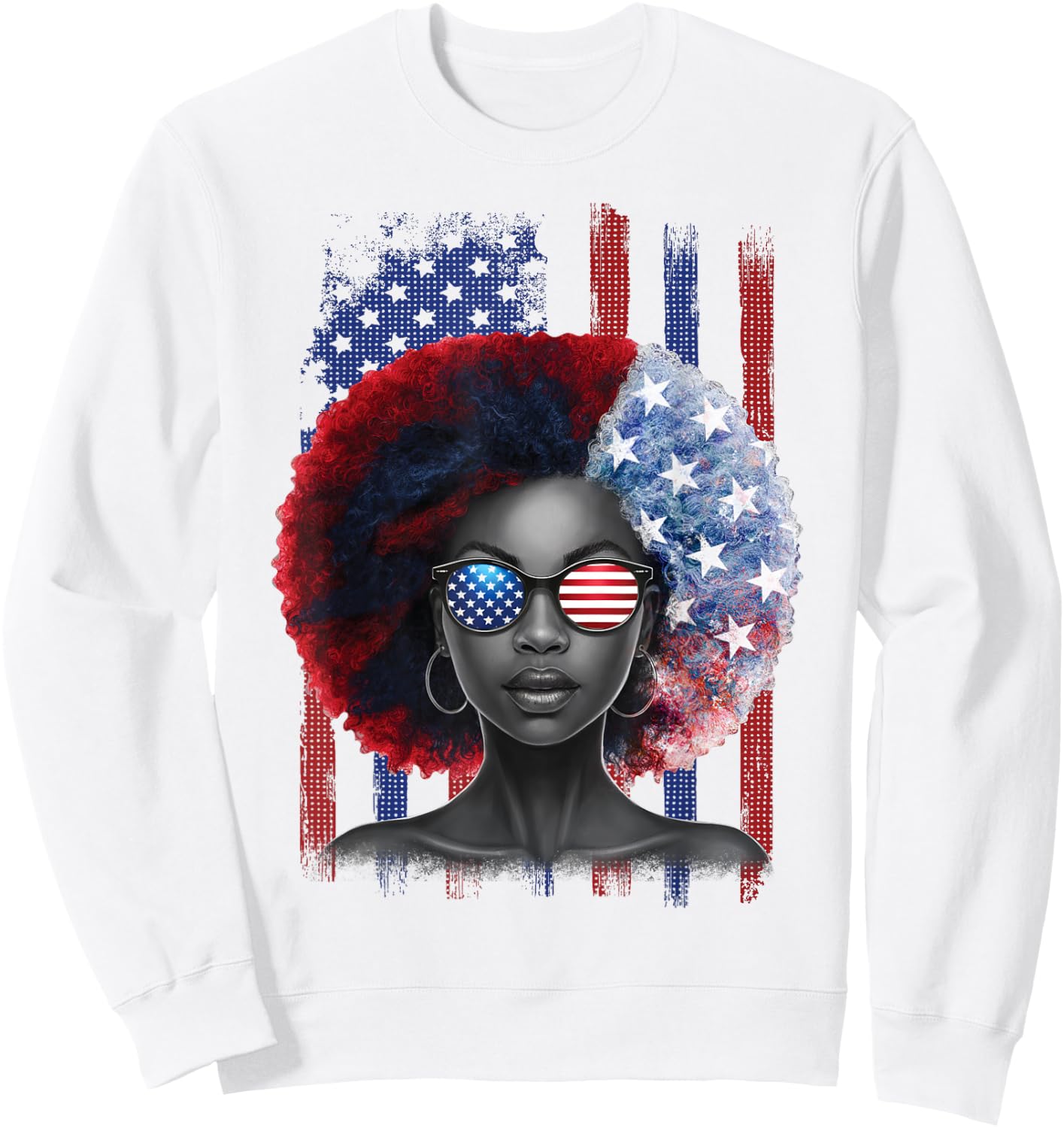 Black African American Women Patriotic Messy Bun 4th of July Sweatshirt - Sweatshirt | White