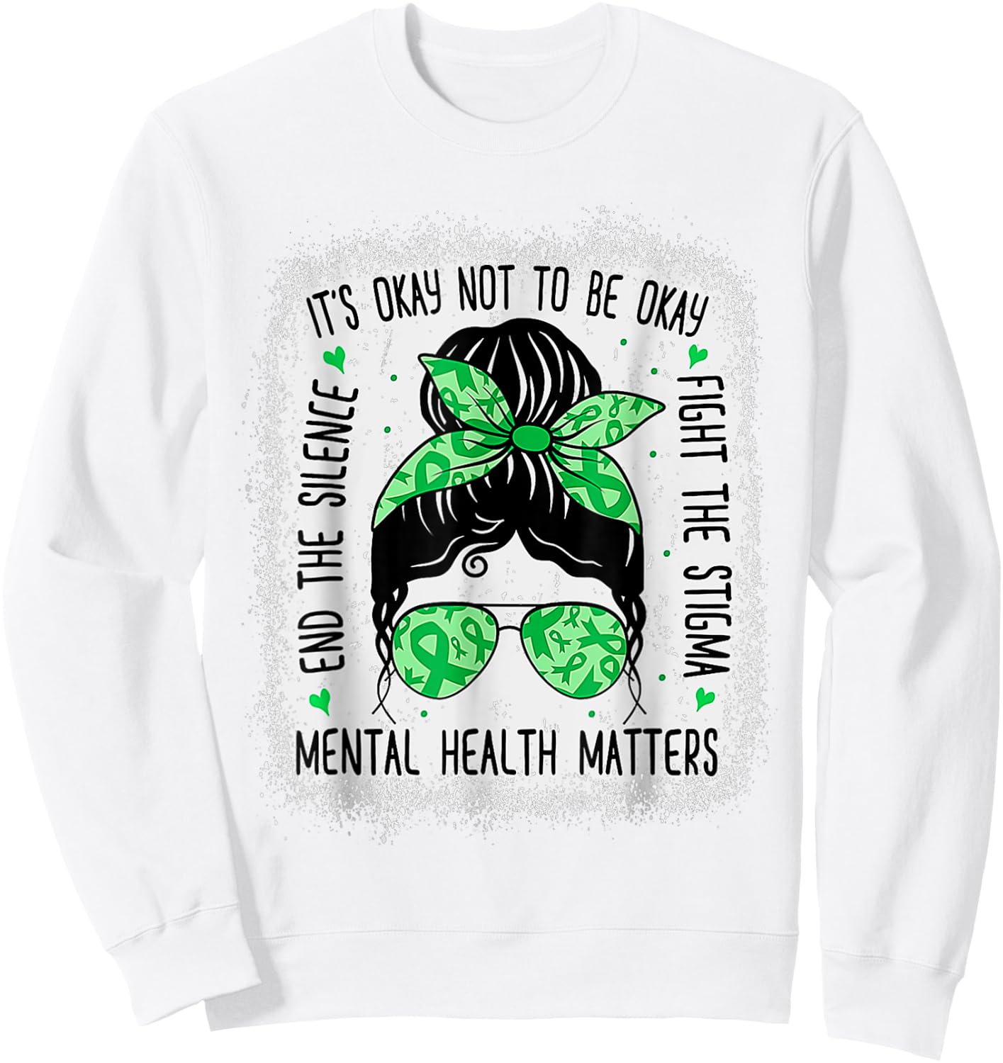 Mental Health Matters Messy Bun Mental Health Awareness Sweatshirt - Sweatshirt | White