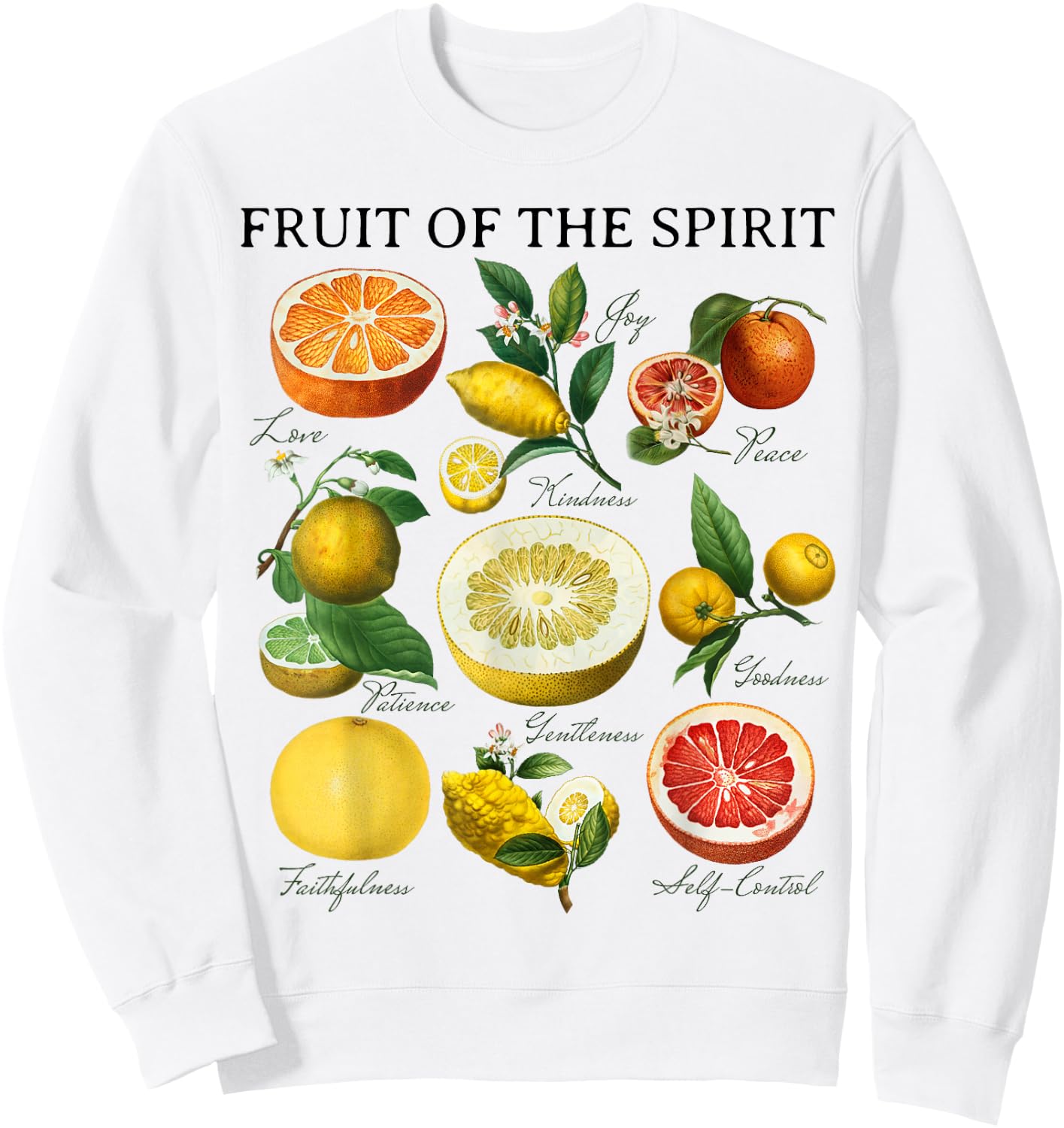 Fruit of the Spirit Galatians 5:22 Christian Bible Scripture Sweatshirt - Sweatshirt | White