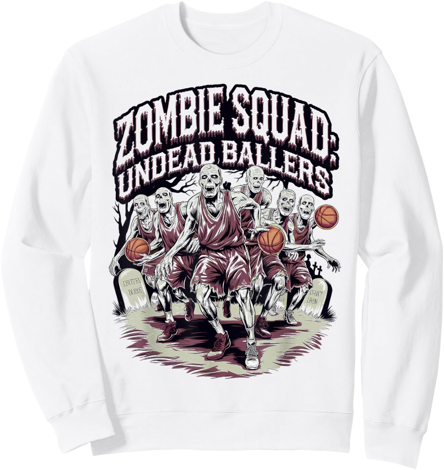 Zombie Squad Undead Ballers Halloween Basketball Sweatshirt - Sweatshirt | White