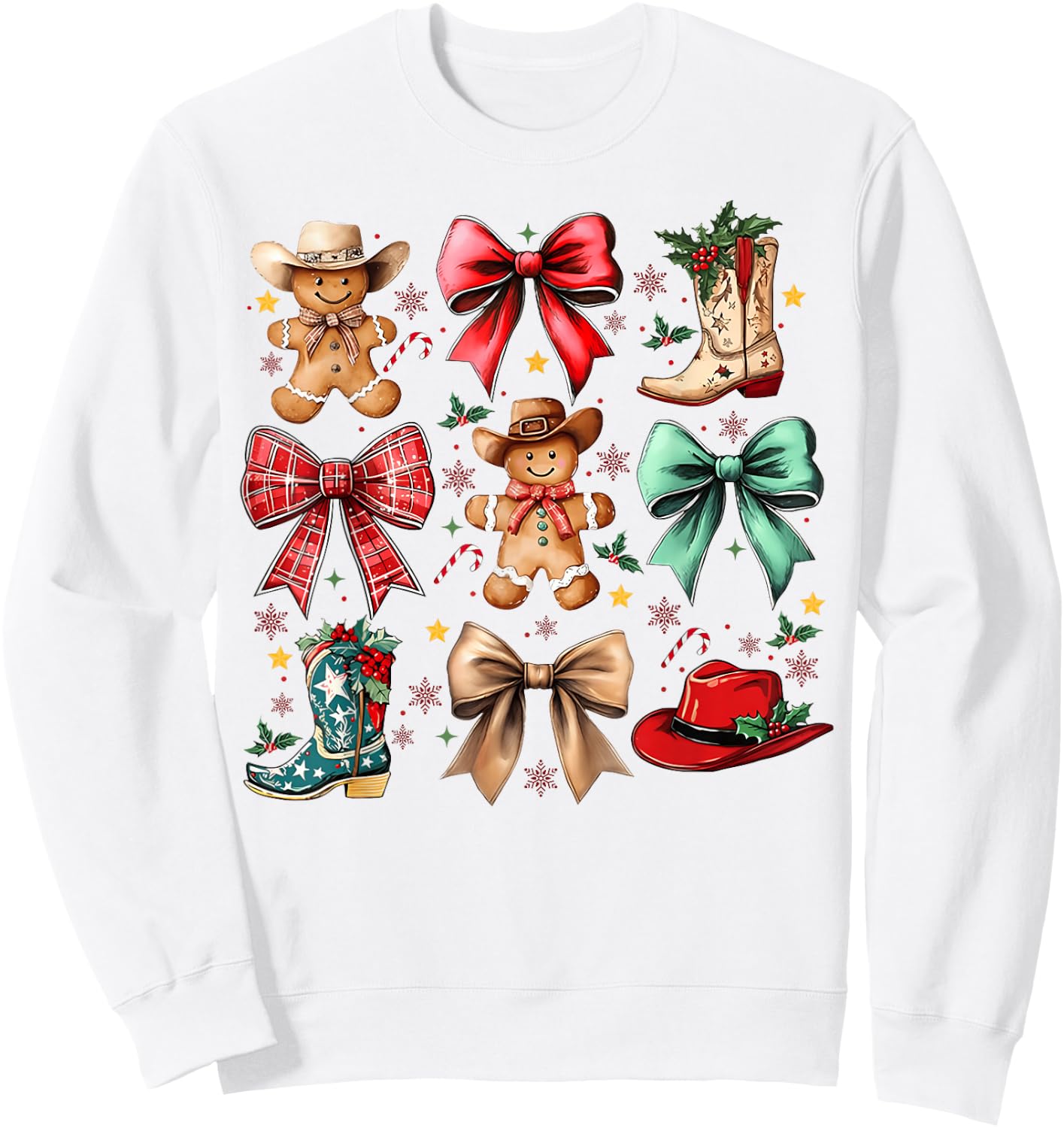 Howdy Christmas Gingerbread Western Cowboy Coquette Bow Sweatshirt - Sweatshirt | White