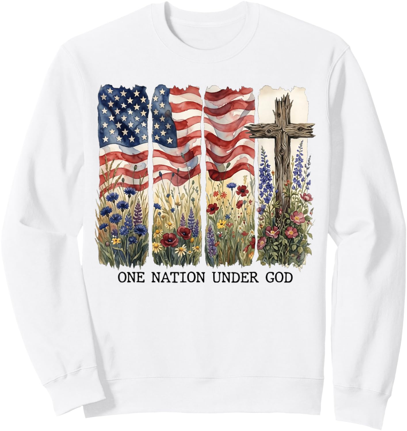 One Nation Under God 4th of July Jesus Patriotic Christian Sweatshirt - Sweatshirt | White