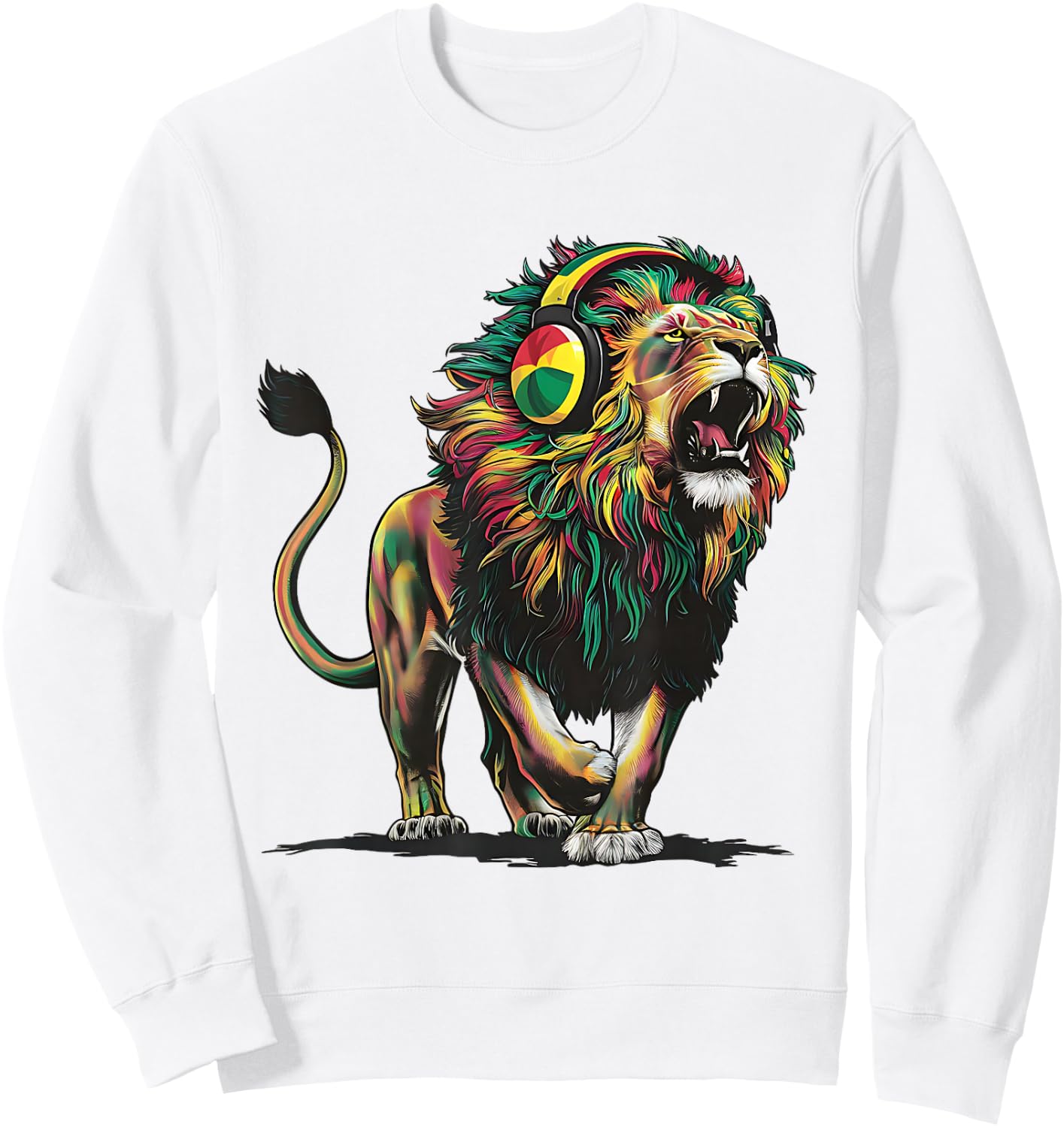 Reggae Lion Jamaican Pride With Rasta & Headphones Sweatshirt - Sweatshirt | White