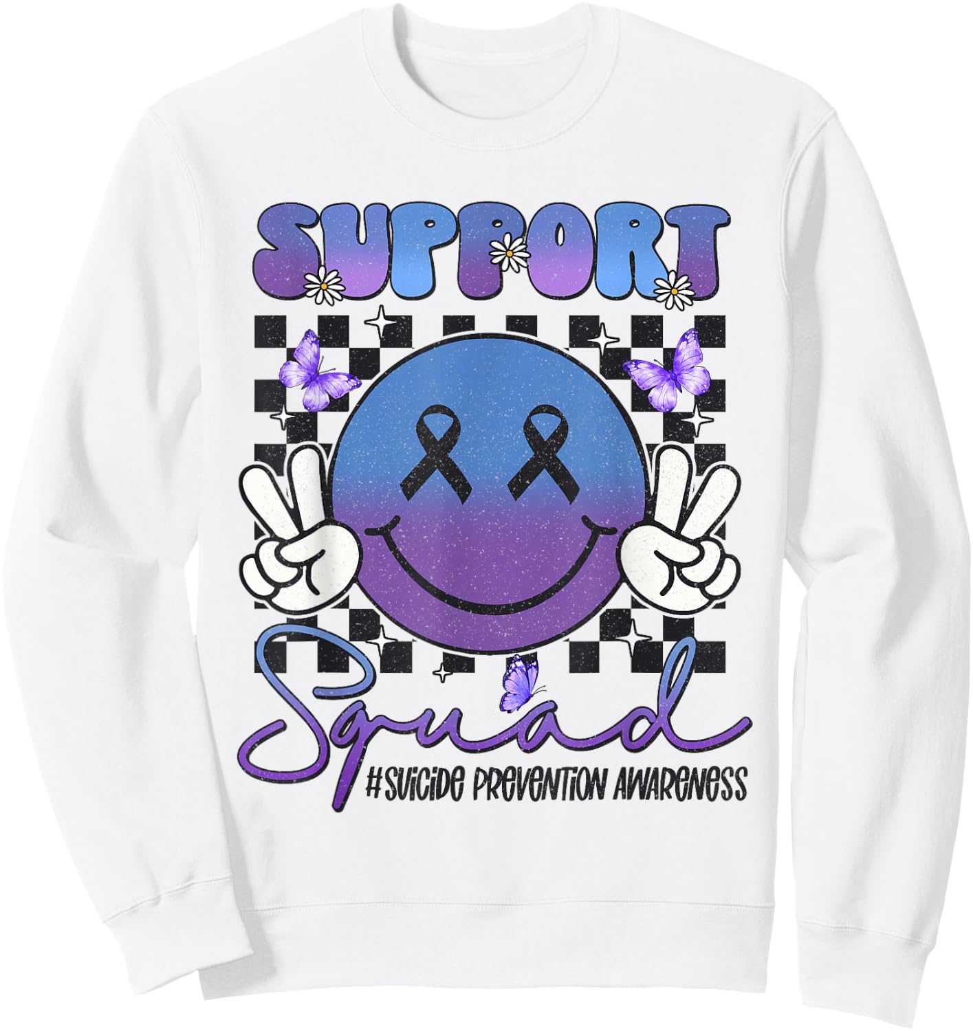 Suicide Prevention Awareness Support Teal & Purple Ribbon Sweatshirt - Sweatshirt | White
