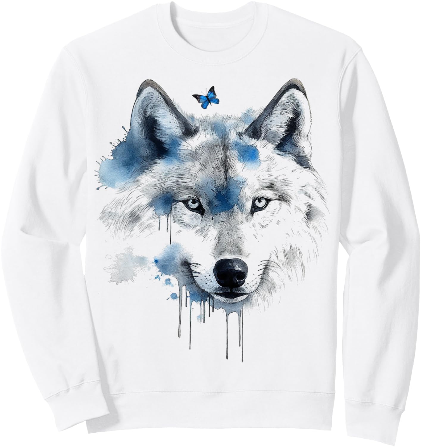 Wolf Butterfly | Art Animal Motif Wolf | Animal Lovers Sweatshirt - Sweatshirt | White