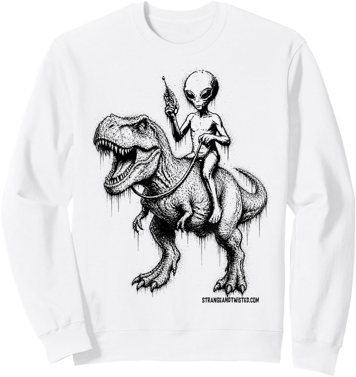 Alien Riding Dinosaur Funny Sci Fi Humor Gift Sweatshirt - Sweatshirt | White