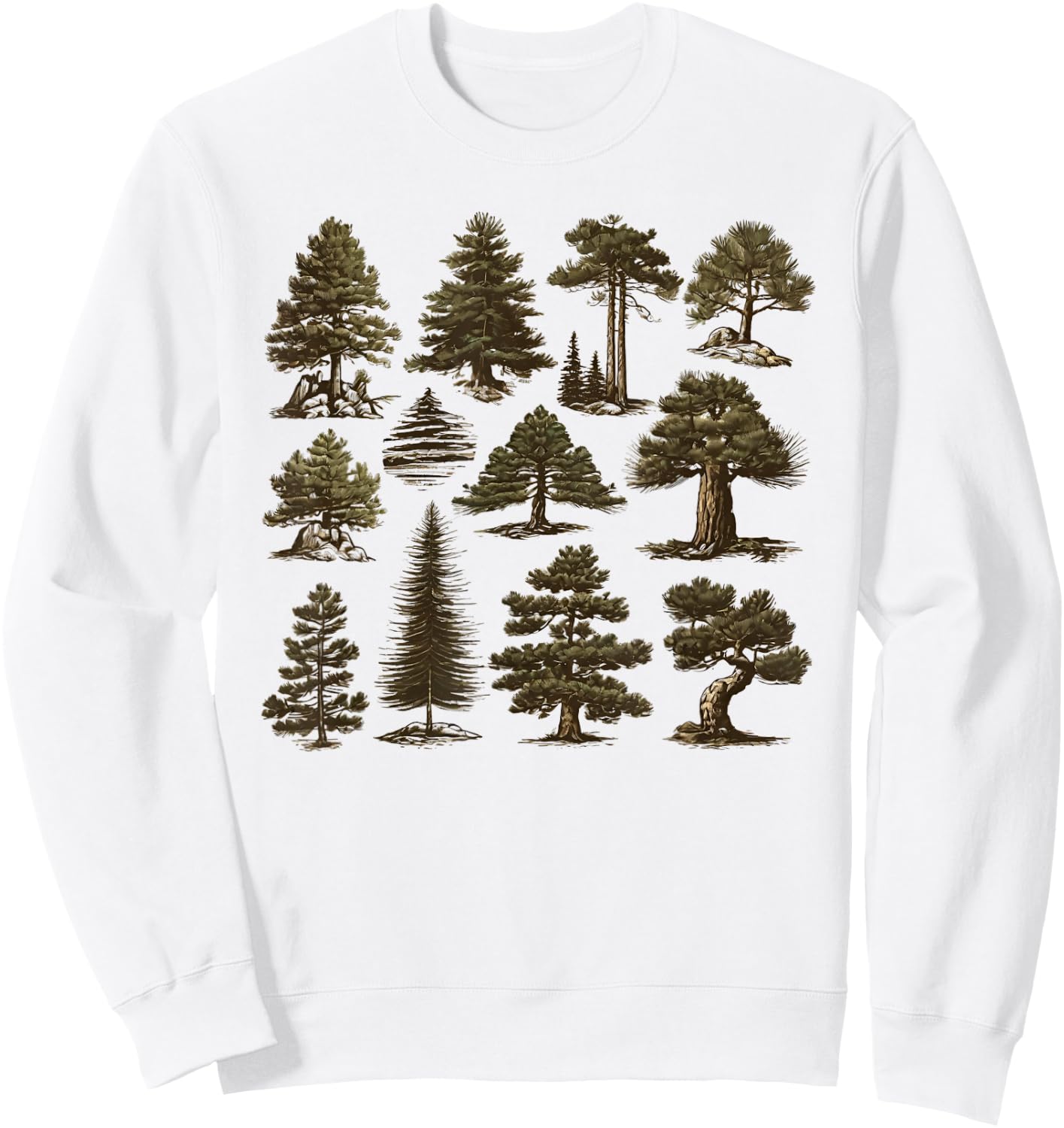 Retro Pine Tree Vintage Collage Sweatshirt - Sweatshirt | White