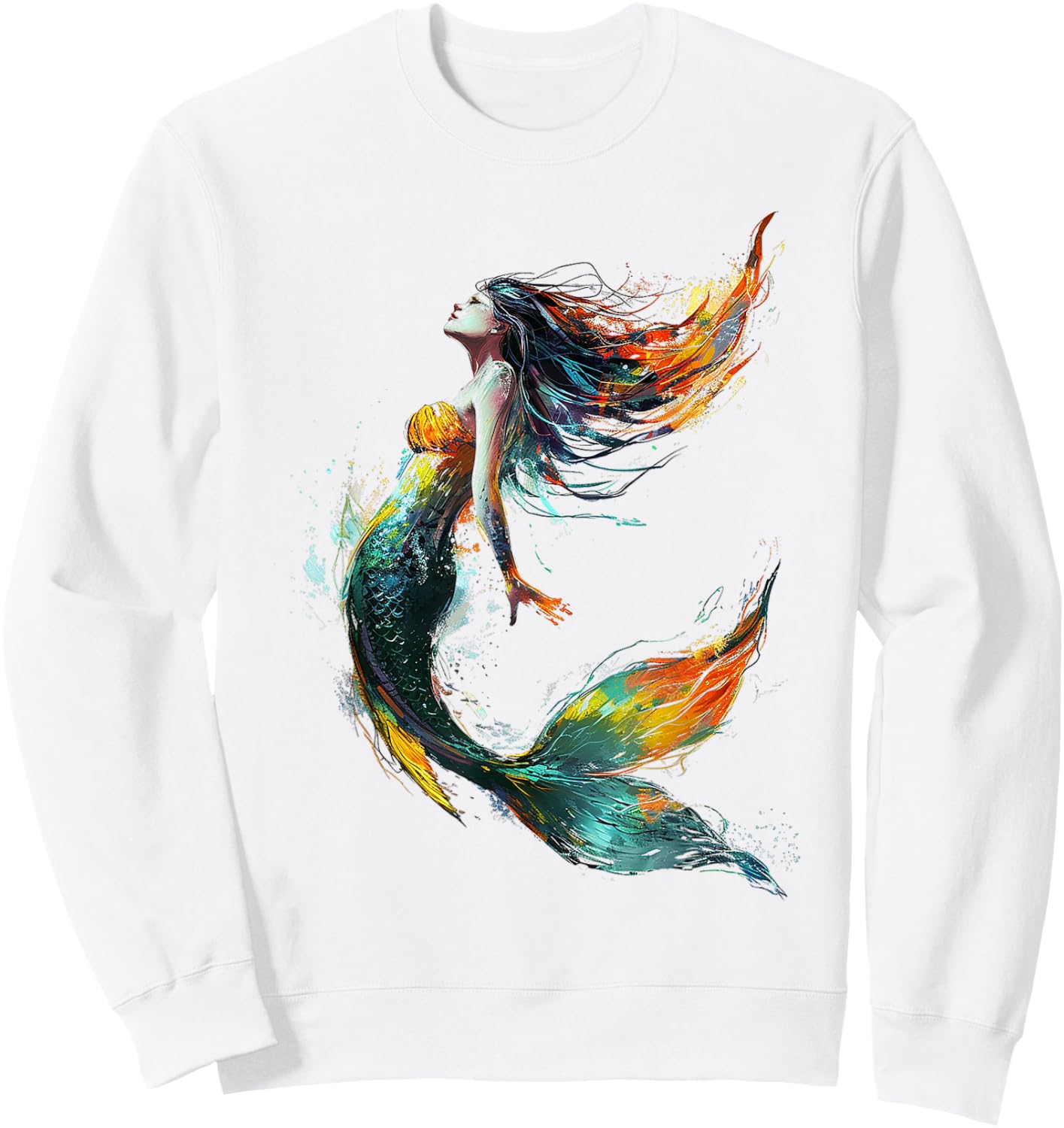 Mermaid Abstract Graphic Painting Art Women Mermaid Sweatshirt - Sweatshirt | White